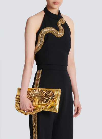 Balmain 1945 Soft clutch bag in smooth embroidered leather outlook