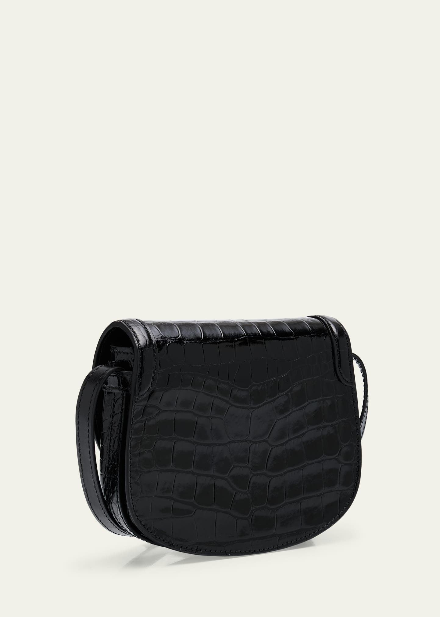 Wallis Mini Flap Shoulder Bag in Shiny Croc-Embossed Leather - 3