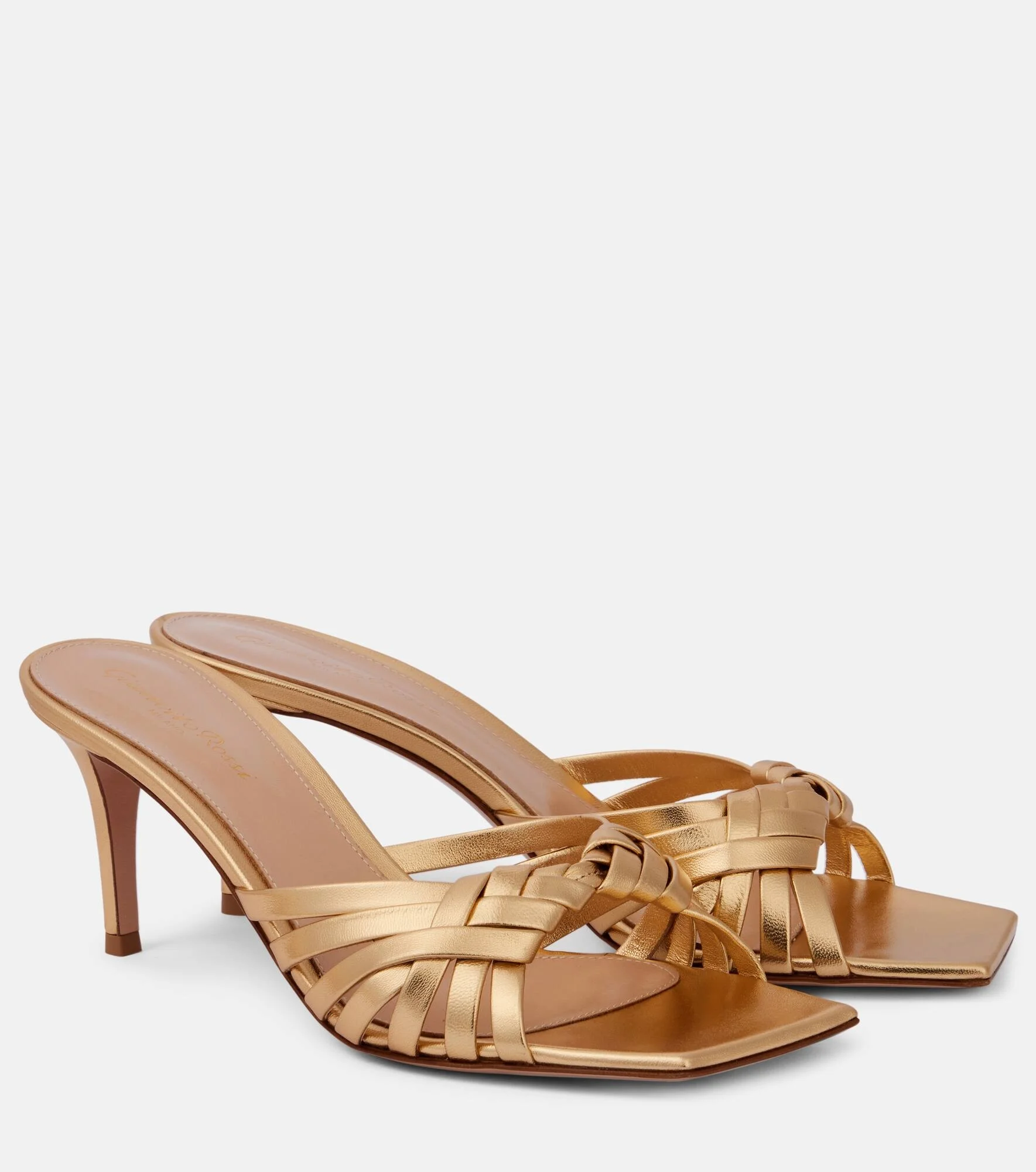Woven metallic leather mules - 1