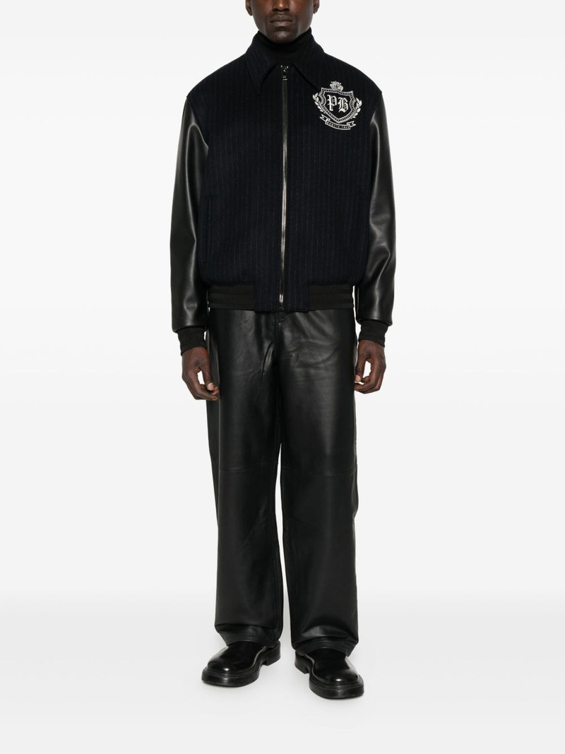 Balmain pinstripe-print panelled bomber jacket outlook