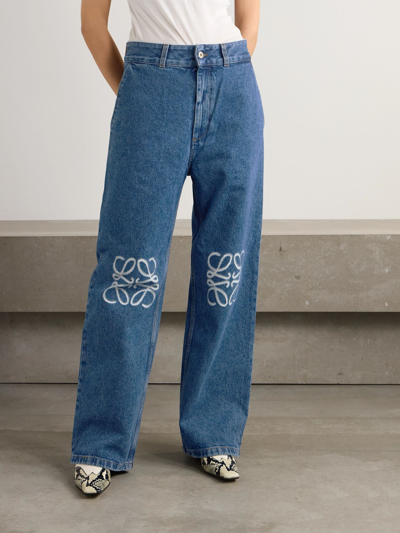 Anagram Baggy appliquéd high-rise wide-leg jeans Mid denim - 3