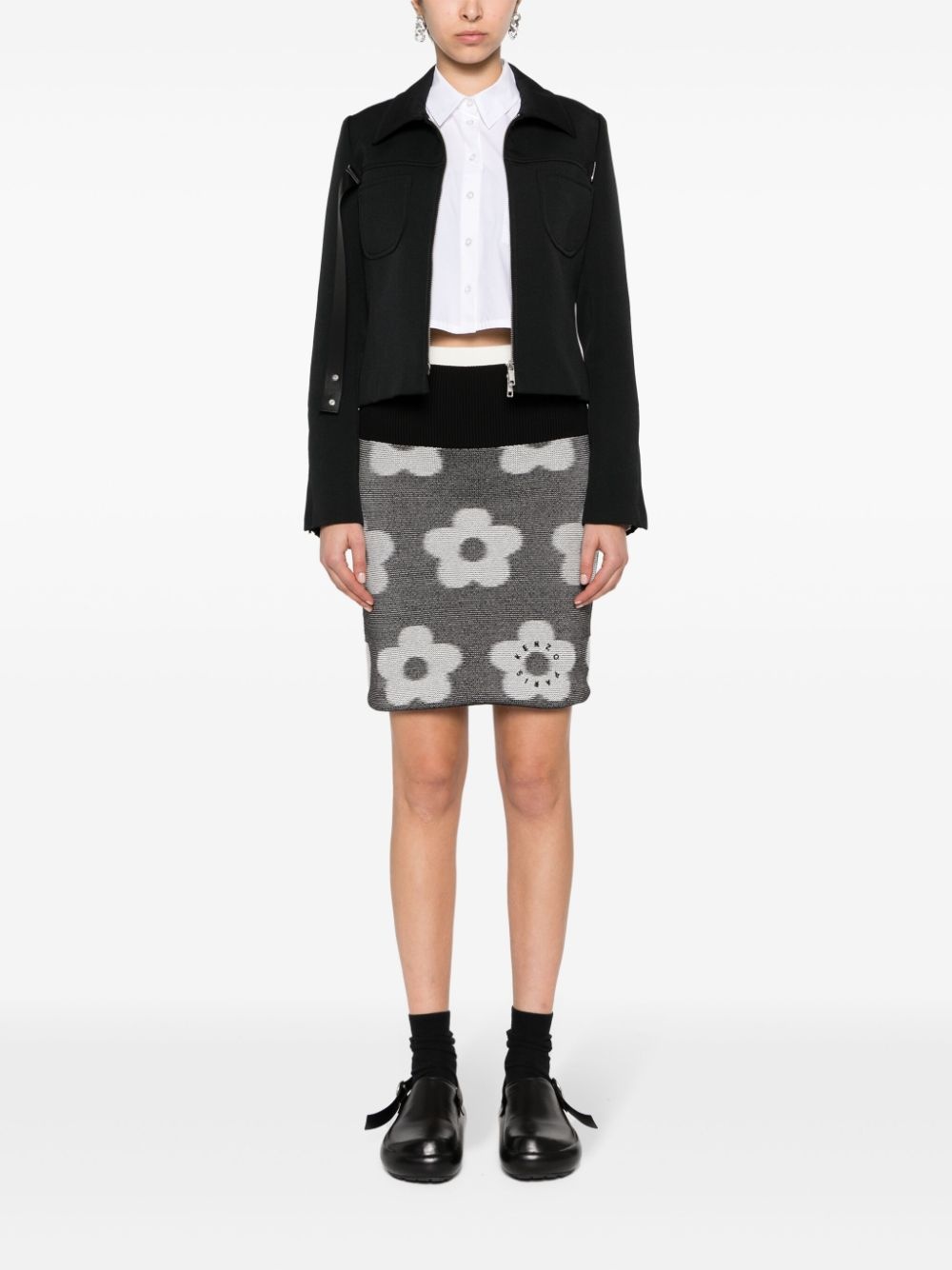 jacquard flower-motif skirt - 2