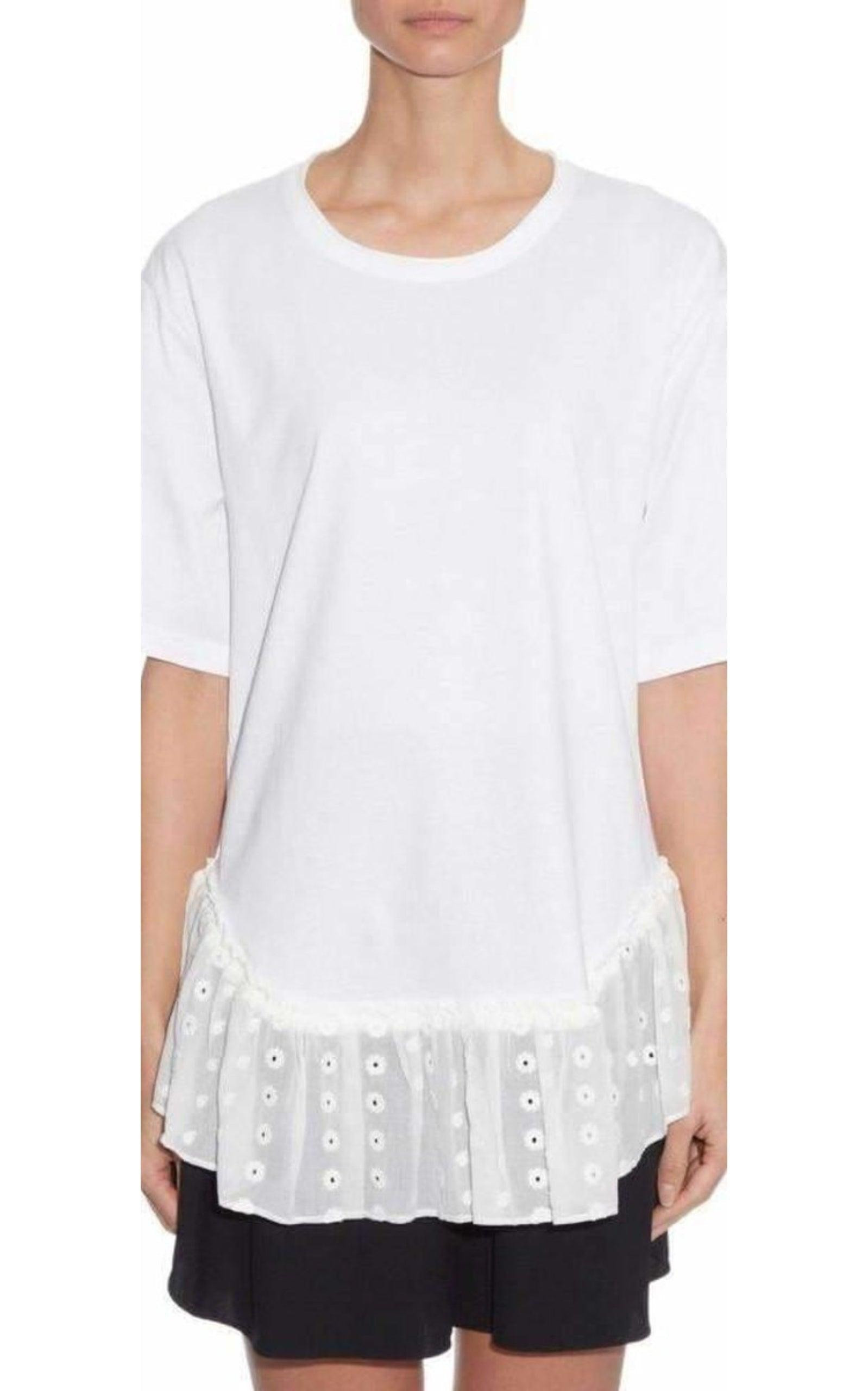 Lace Trimmed White Short Sleeve T-Shirt - 2
