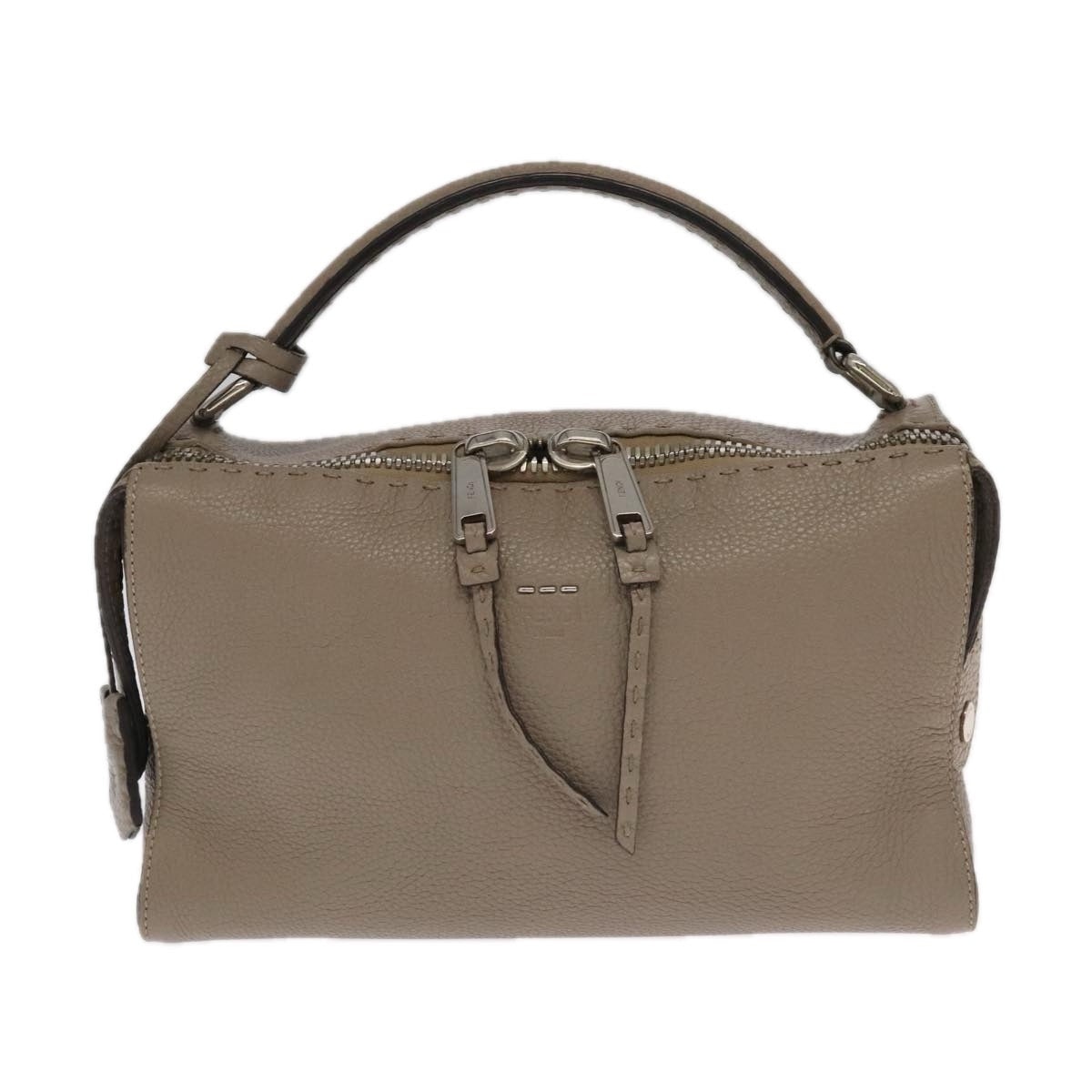 FENDI Hand Bag Leather Gray Silver - 13