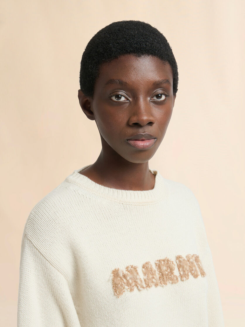 CREAM WOOL SWEATER WITH LASER-CUT MARNI LOGO - 4