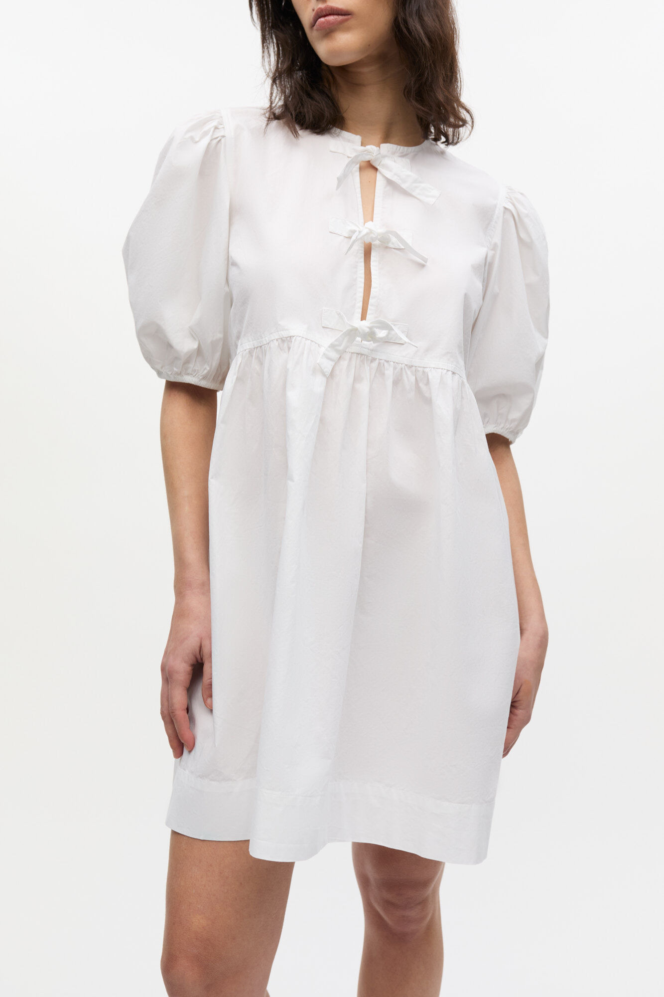 WHITE COTTON POPLIN TIE STRING MINI DRESS - 4