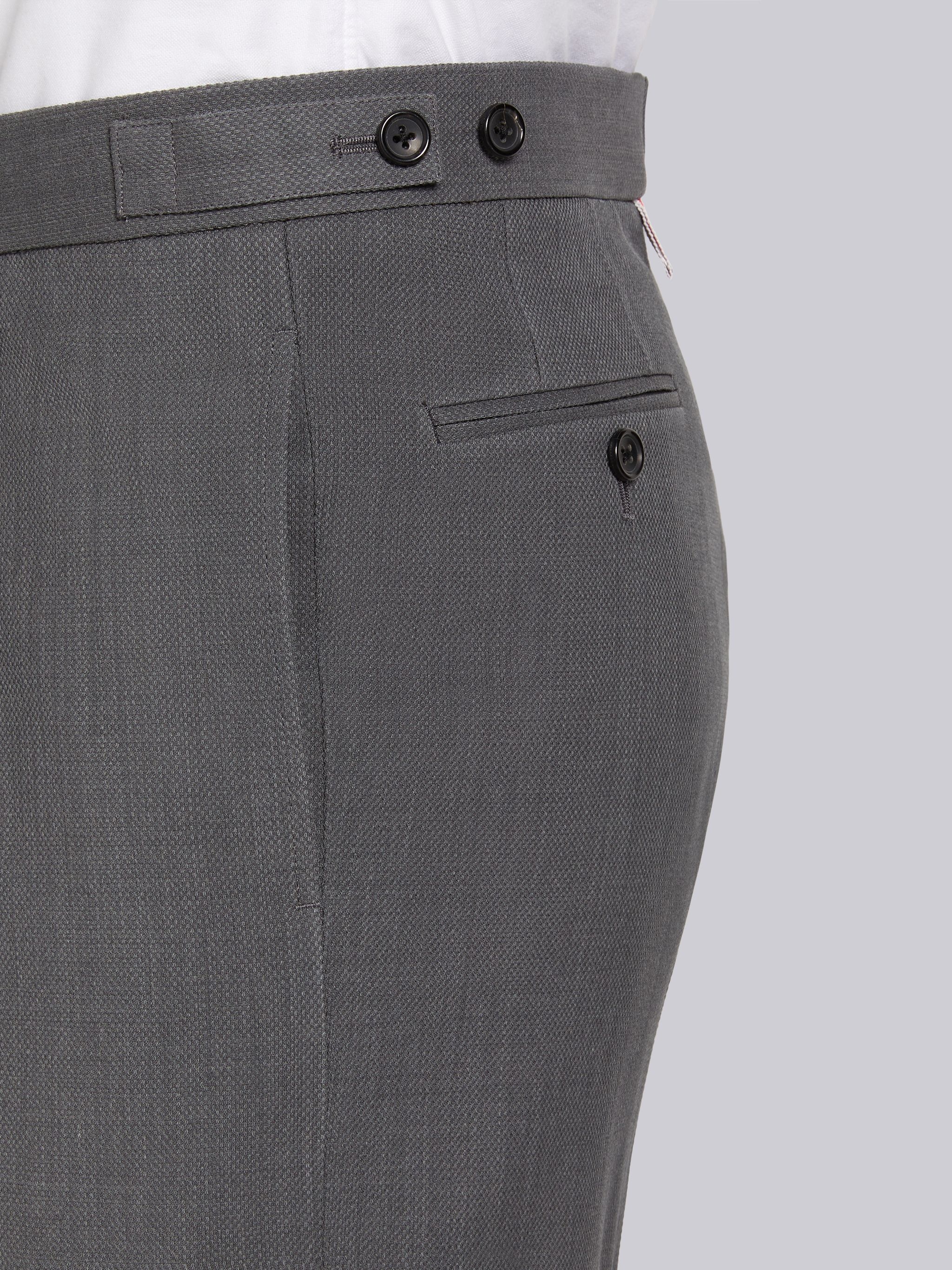 Medium Grey Wool Pique Suiting Single Pleat Shorts - 5