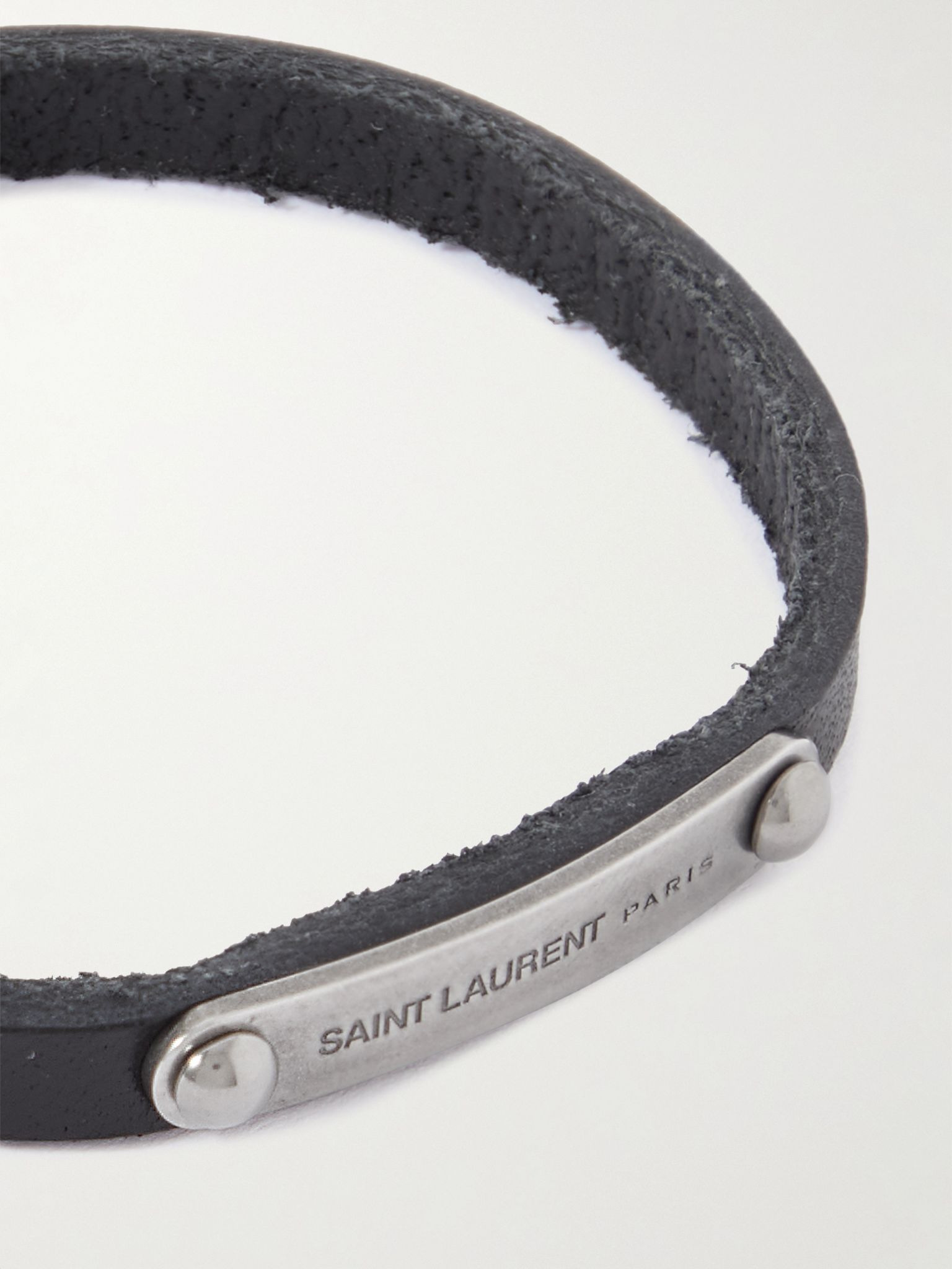 Leather and Palladium Bracelet Black - 4