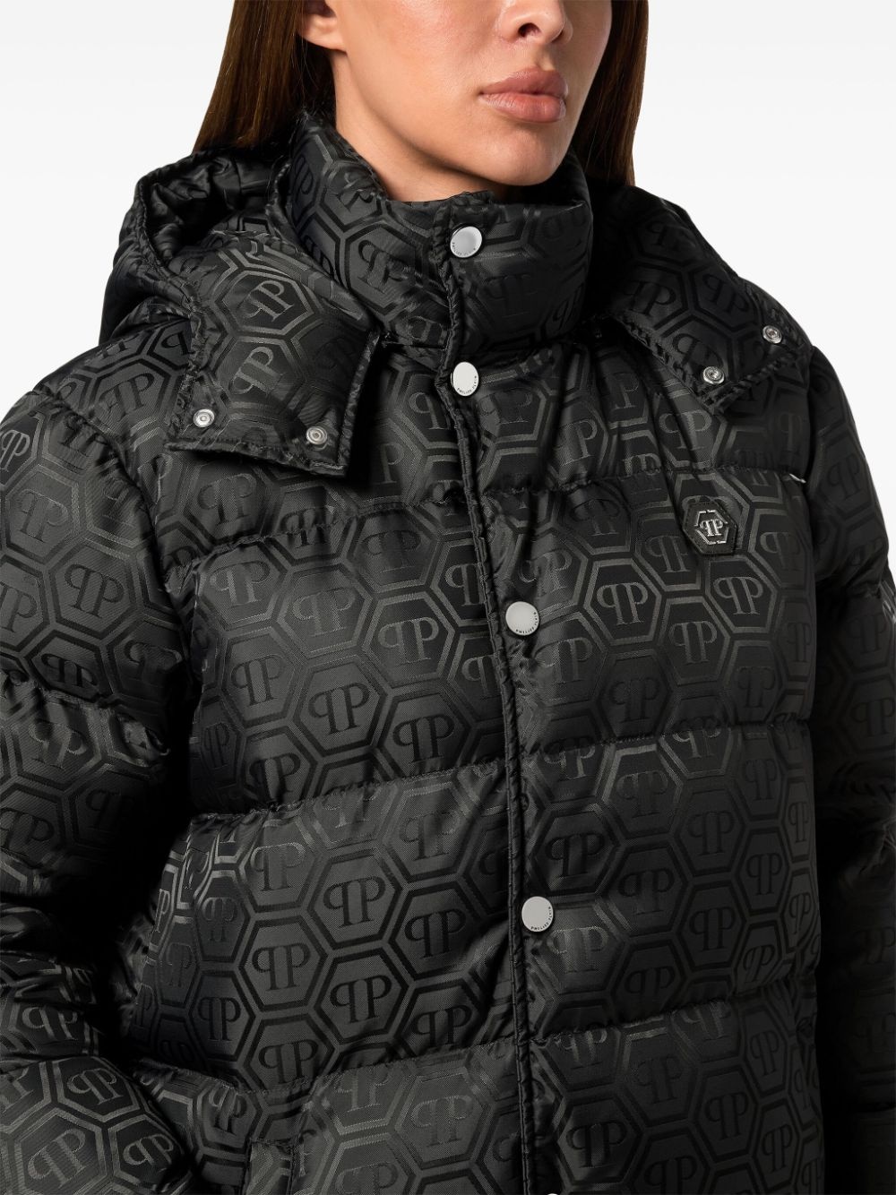 monogram-pattern padded coat - 5
