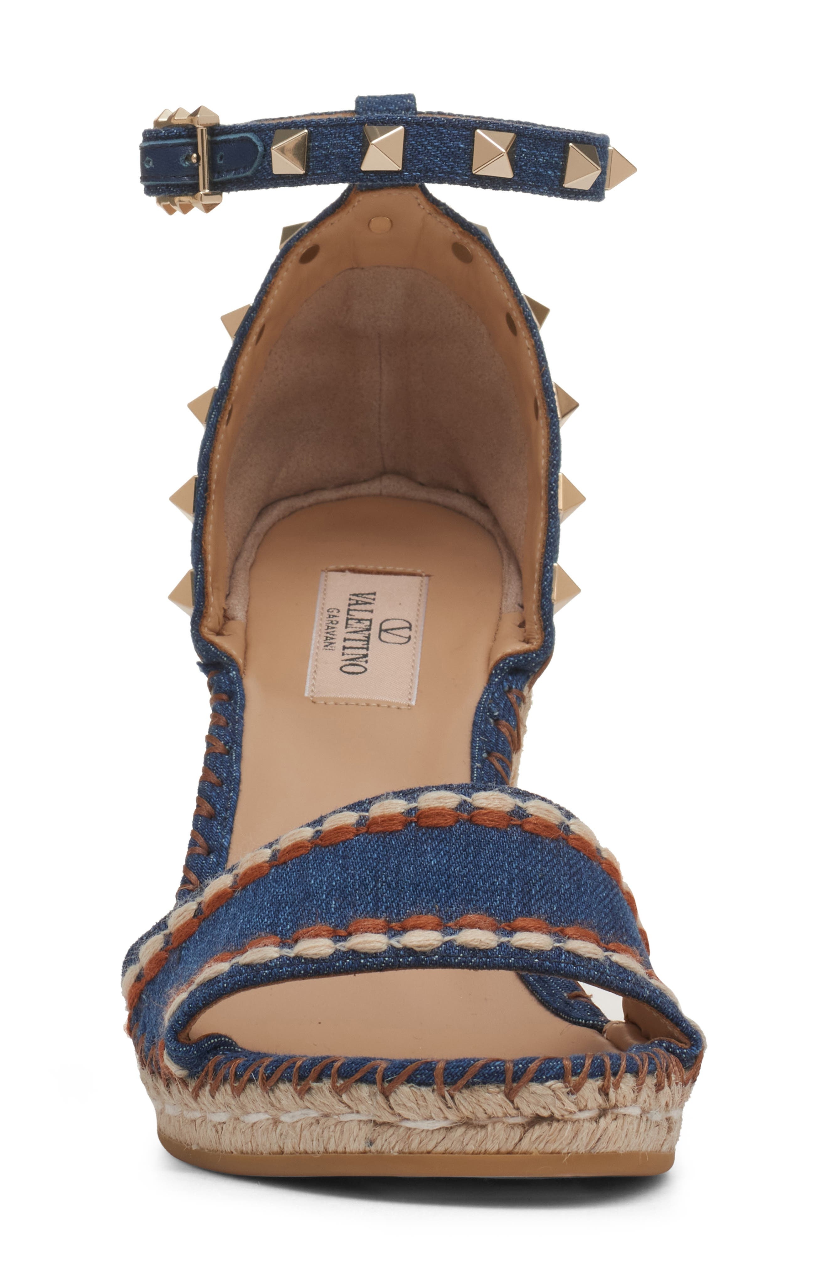 Valentino Garavani Rockstud Espadrille Wedge Sandal in Bright Blue at Nordstrom - 4