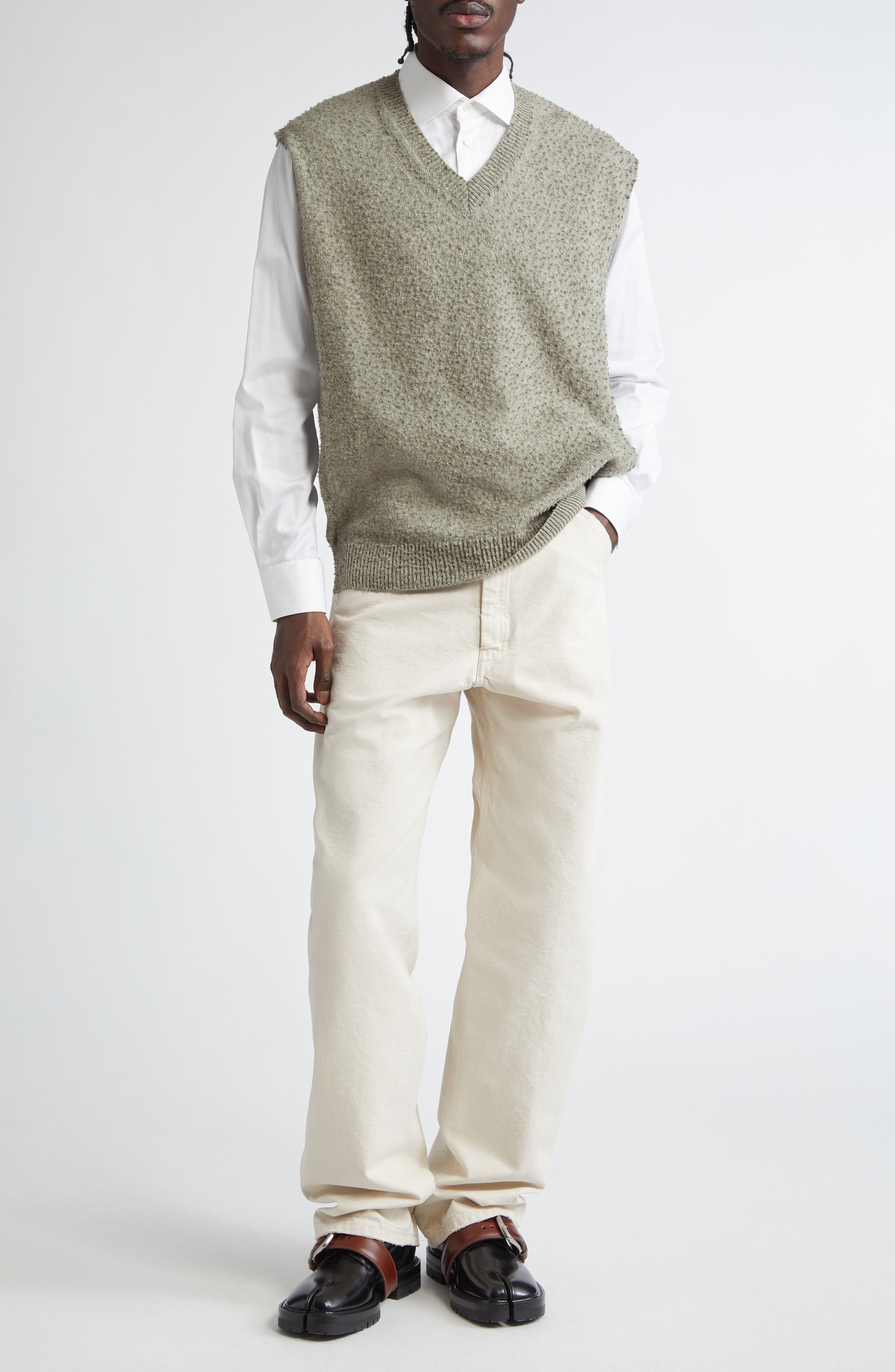 Maison Margiela Pilled Wool & Cotton Sweater Vest in Sage Green at Nordstrom - 2