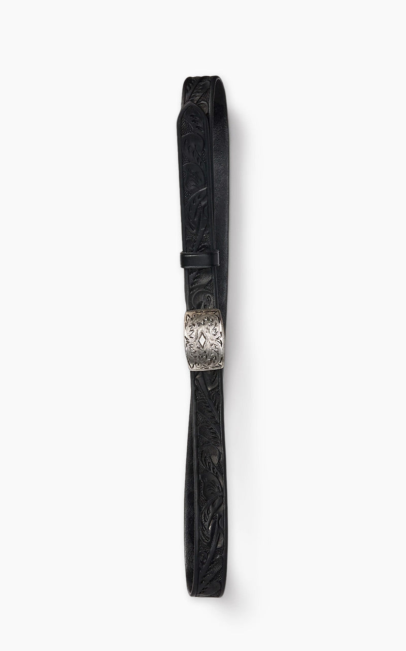 HAND-TOOLED LEATHER BELT BLACK - 2