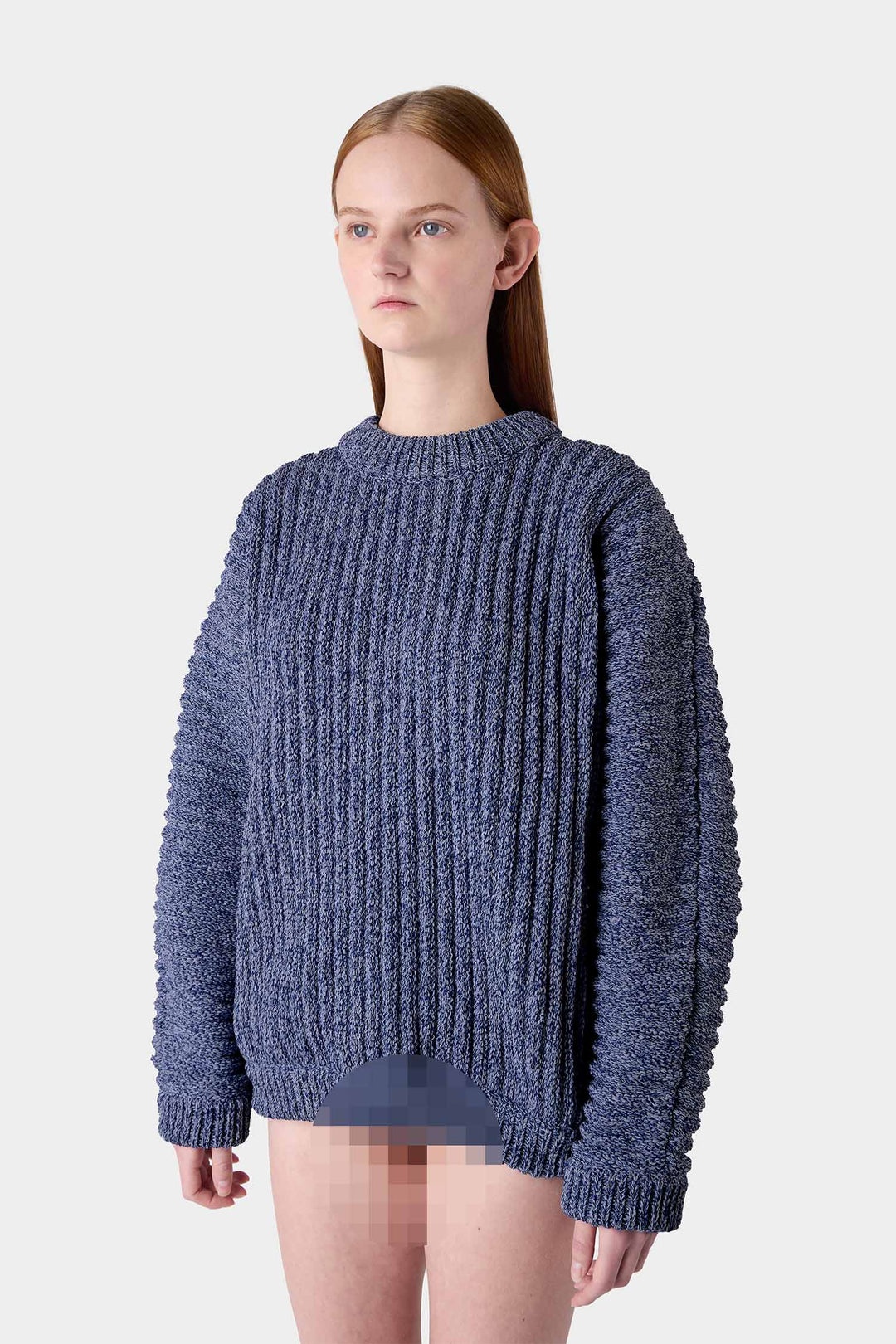 ROUND NECK SWEATER / blue & white melange - 4