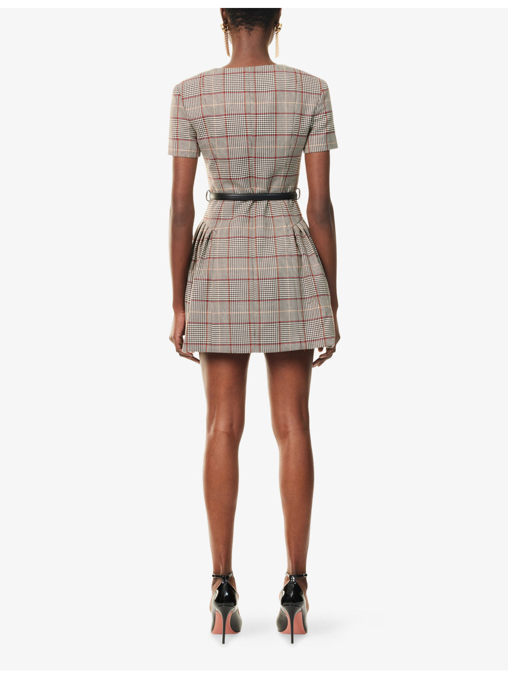 Check-Print Square-Neck Wool-Blend Mini Dress - 4