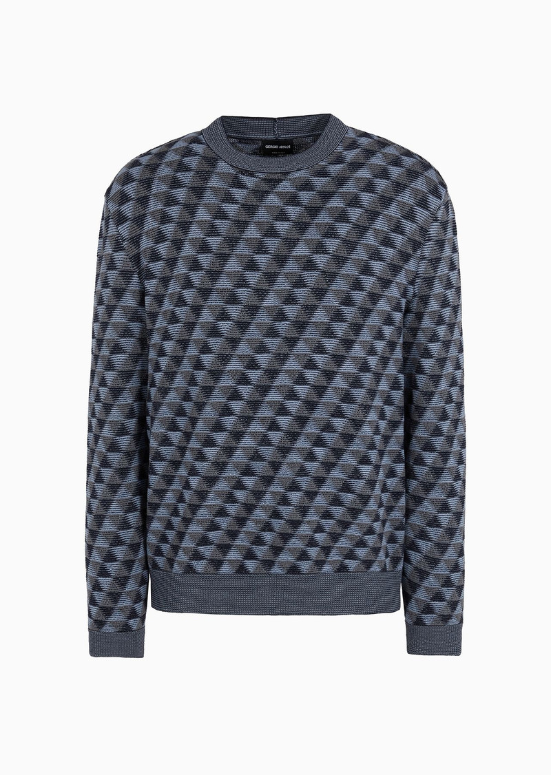 Jacquard virgin-wool, crew-neck jumper 1