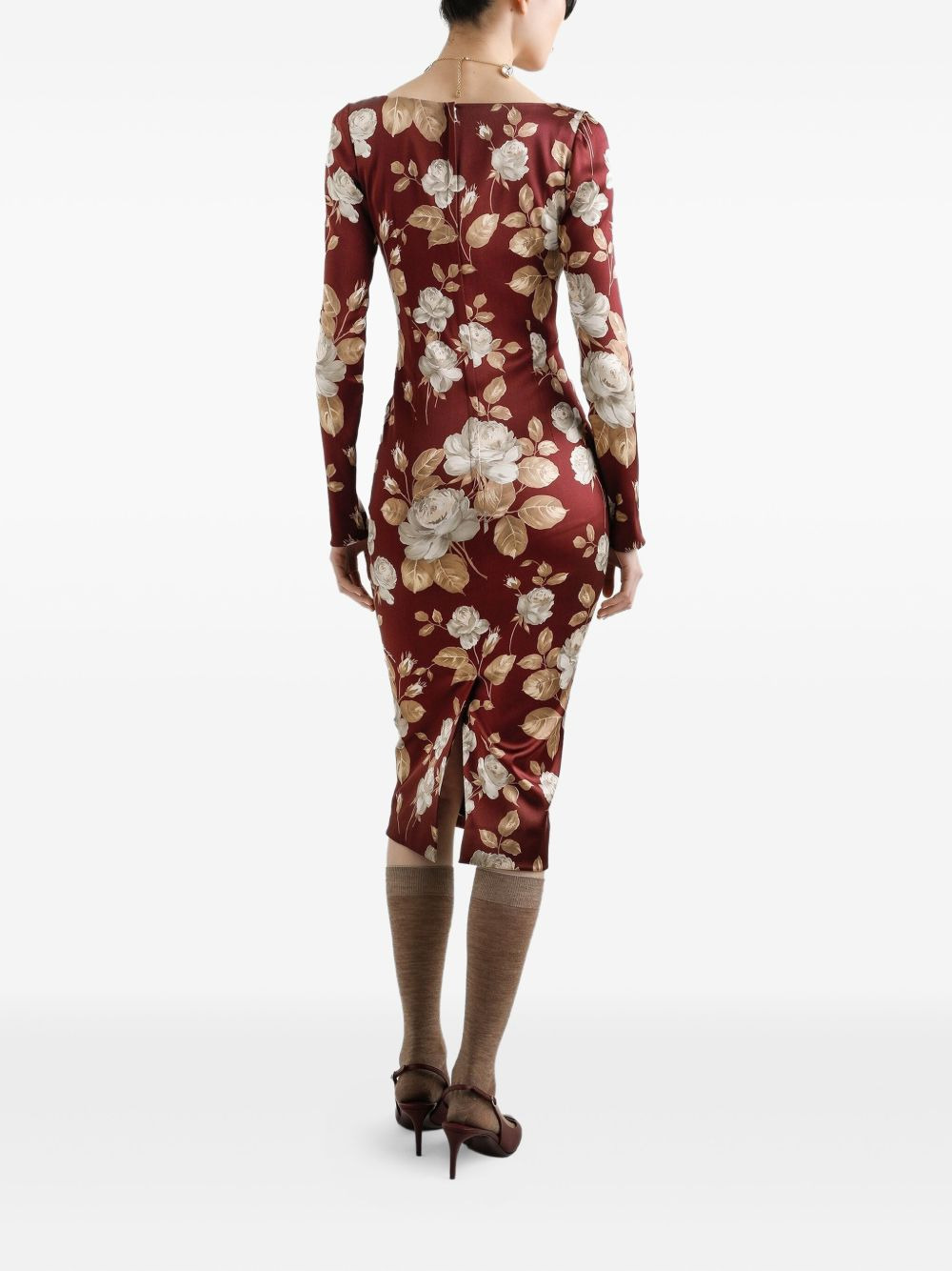rose-print square-neck midi dress - 3