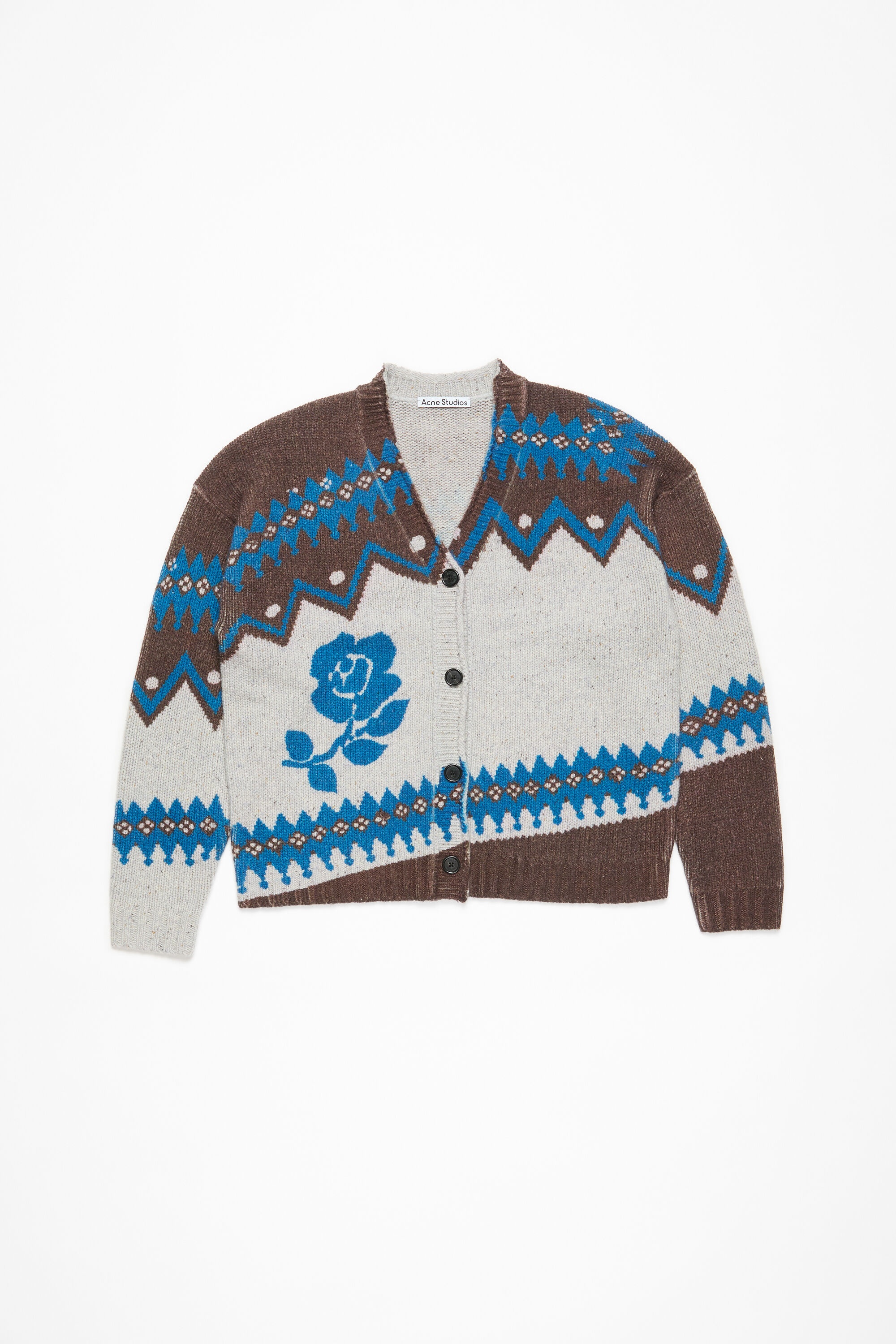 Jacquard wool cardigan - Brown/multi - 5