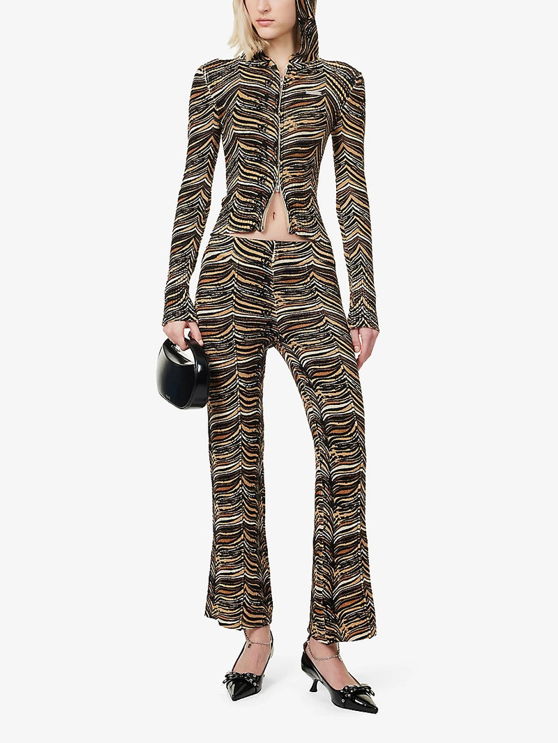 House of Sunny Lobby Lounge Striped Straight-Leg Low-Rise Knitted Trousers outlook