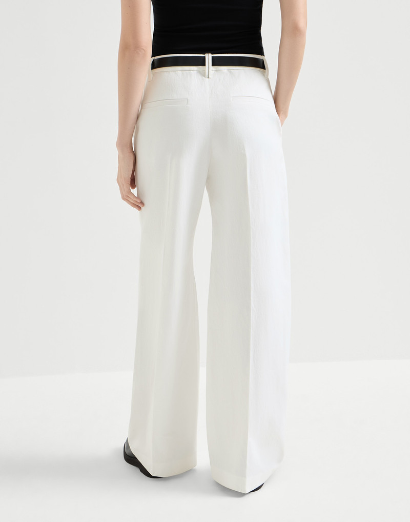 Cotton and paper yarn diagonal loose flared trousers with monili 3