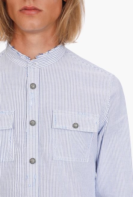 White cotton shirt with blue pinstripes - 8