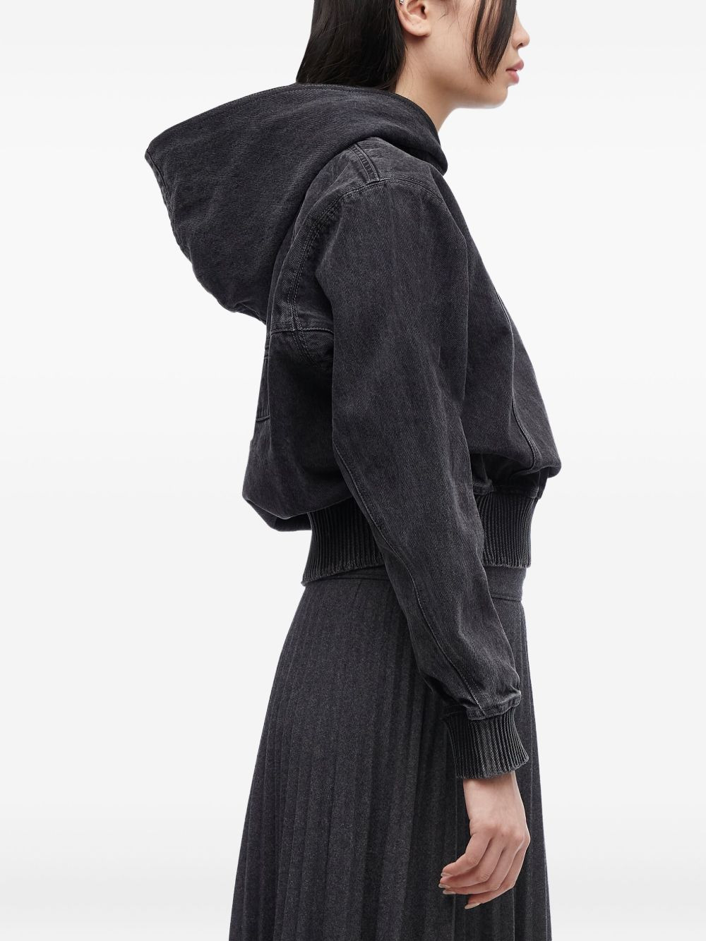 denim ribbed-hem hoodie - 2