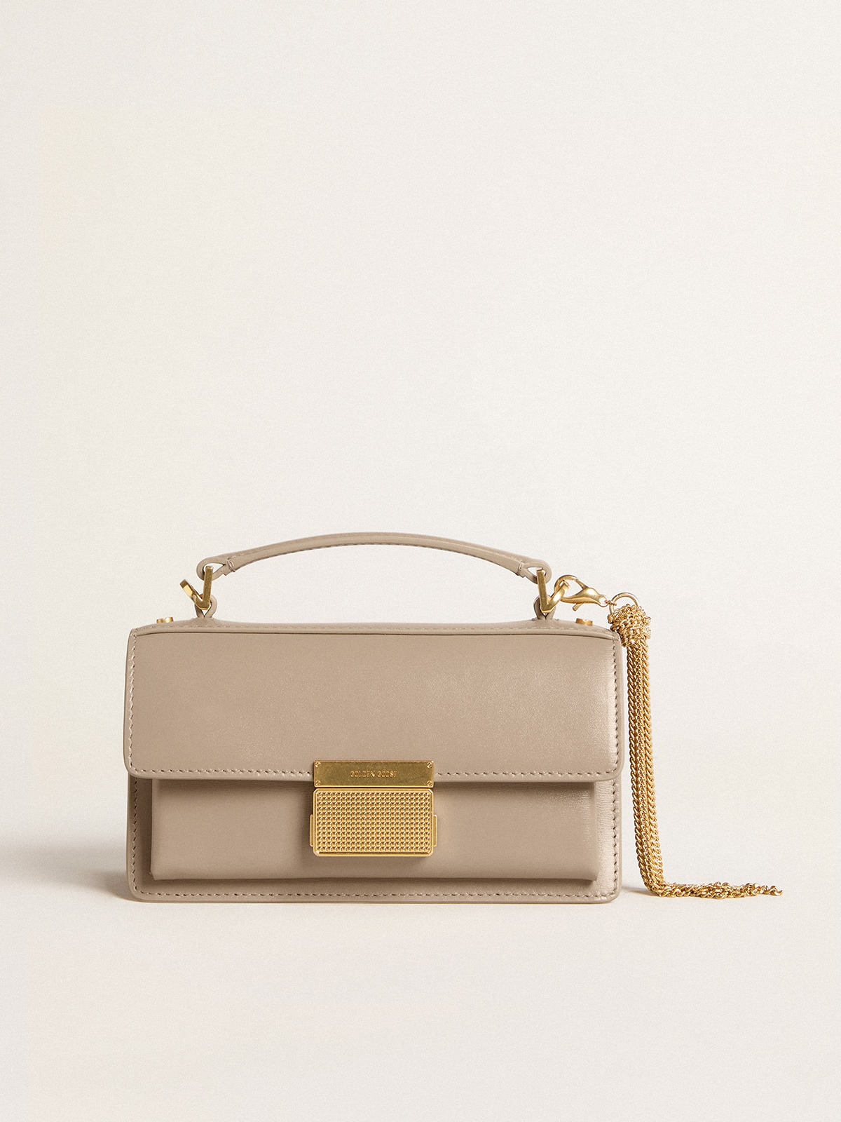 Small Venezia Bag in beige boarded leather with gold details - 9