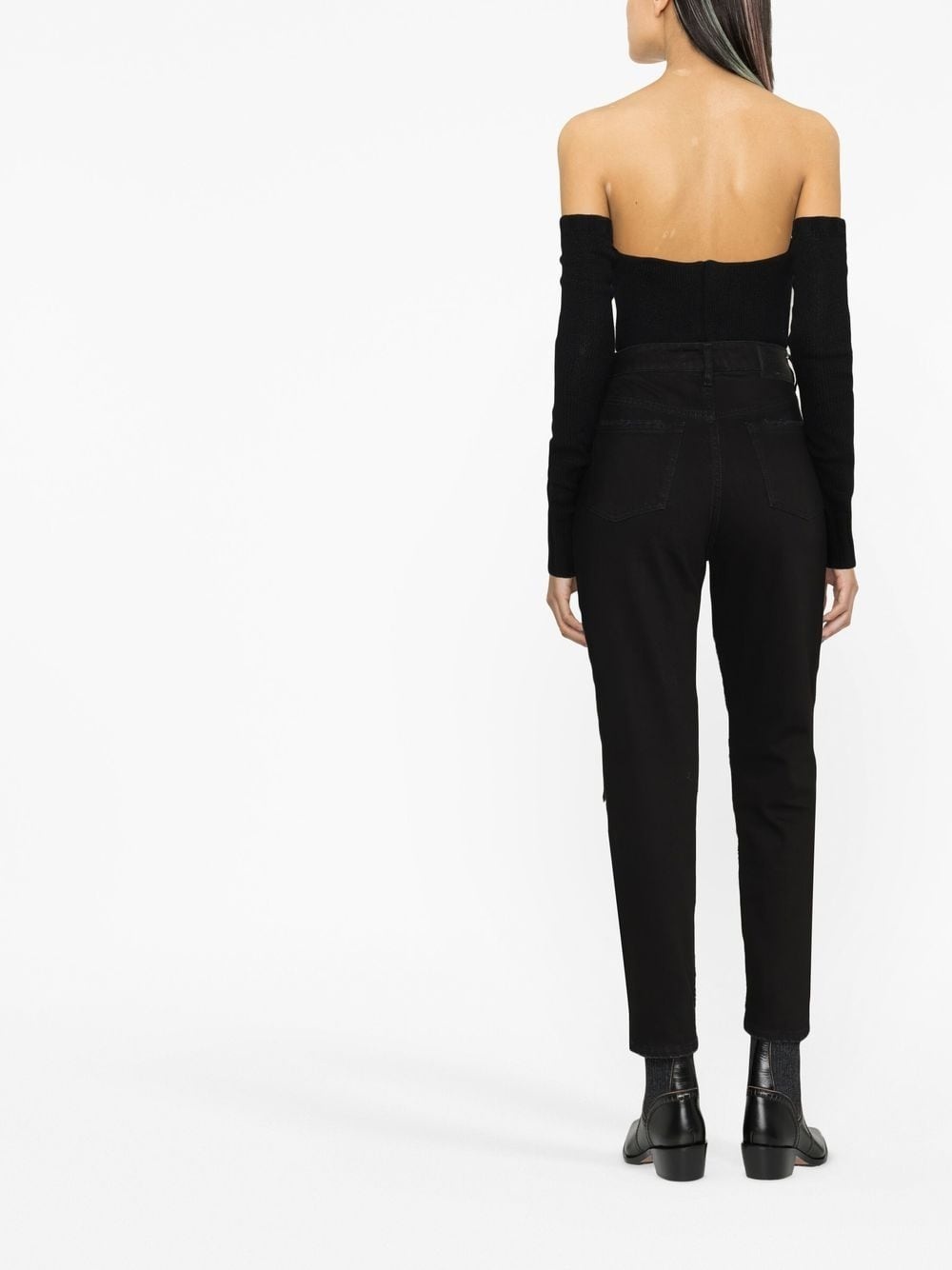 sequin-embellished high-waisted jeans - 4