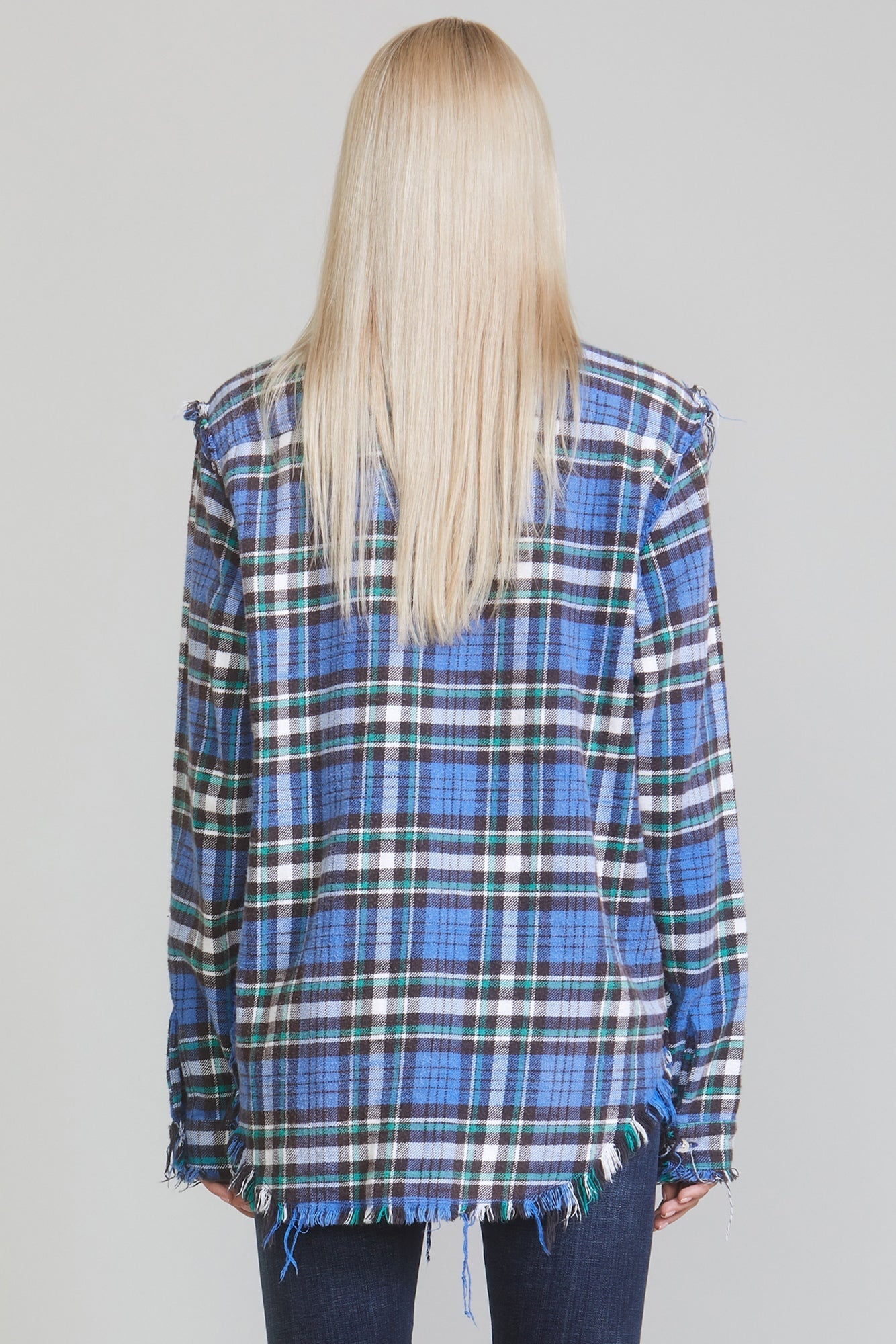 SHREDDED SEAM SHIRT - BLUE/GREEN PLAID - 4