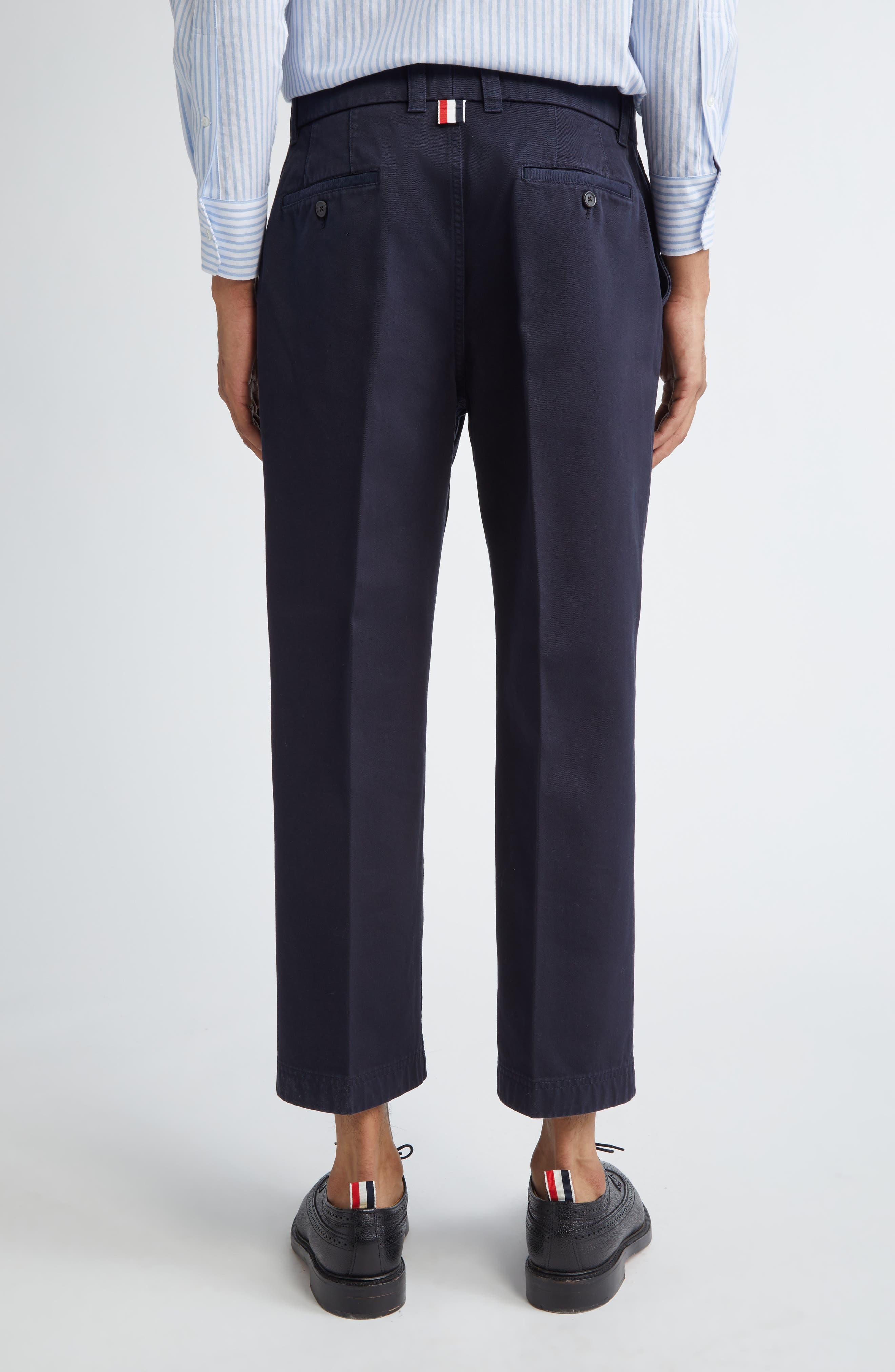 Thom Browne Cotton Twill Crop Chinos in Navy at Nordstrom - 3