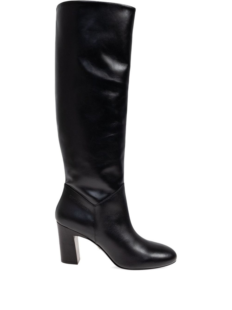 85mm Twin leather block-heel knee-high boots 1