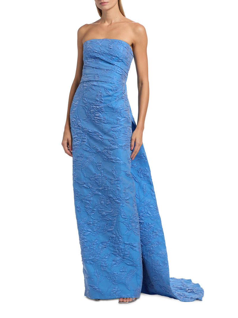 Women's Floral Jacquard Strapless Column Gown - Lake 3