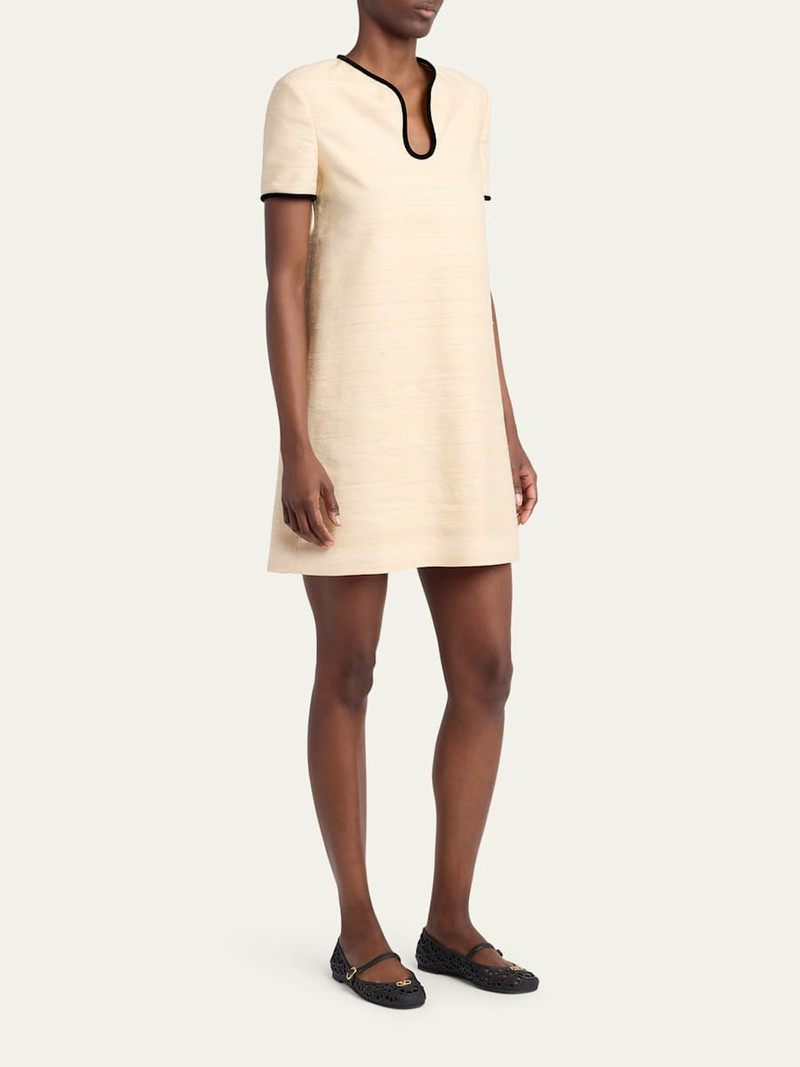 Woven Silk Short-Sleeve Mini Dress 4
