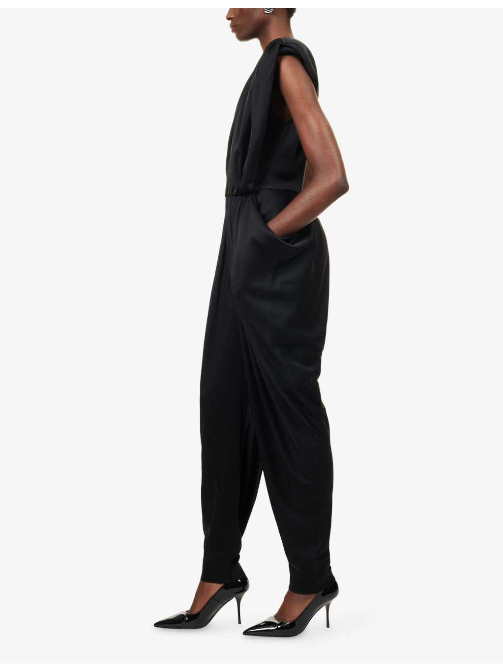 Sleeveless Draped Satin Jumpsuit - 3
