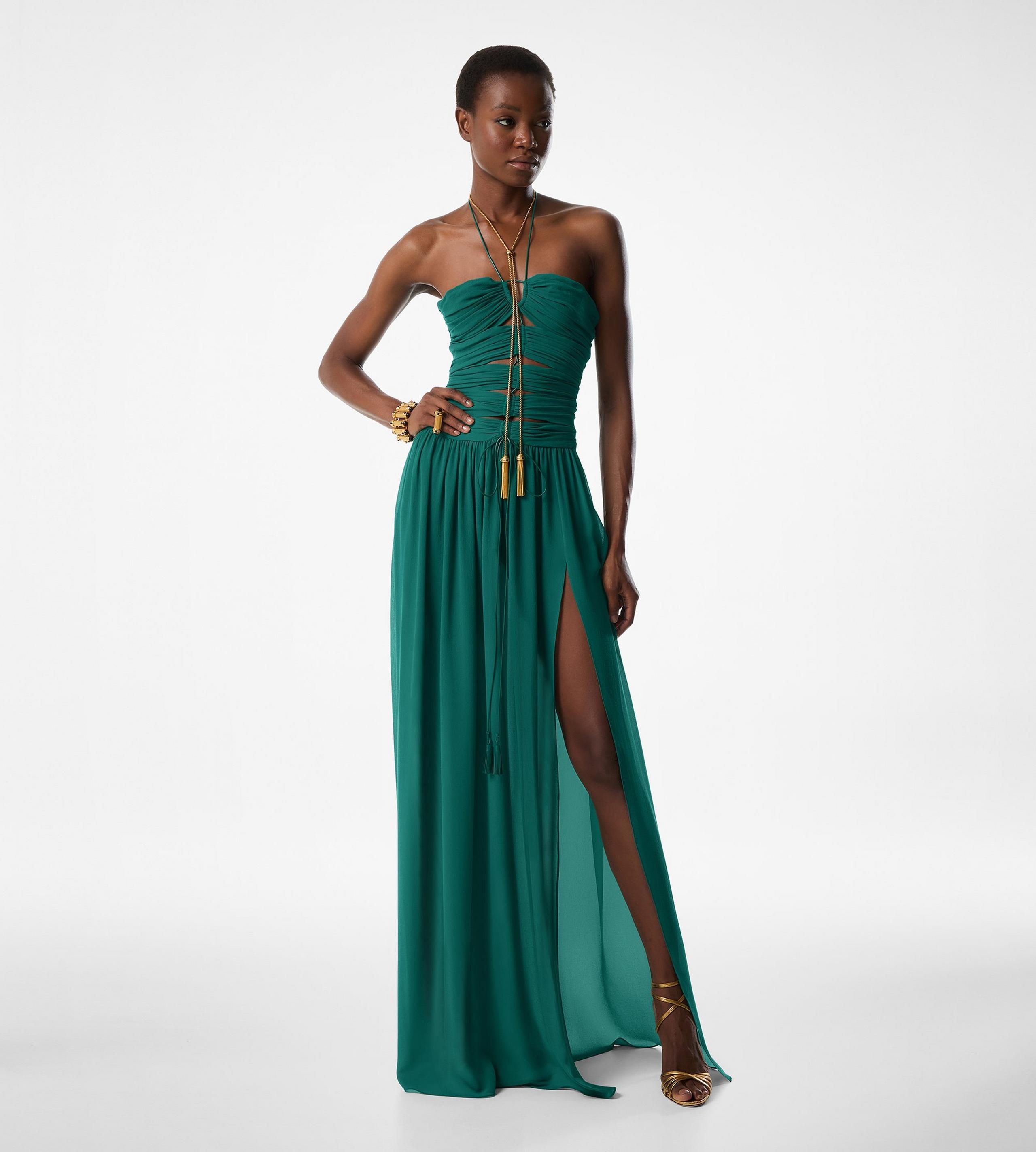 EVENING DRESS WITH DRAWSTRINGS AND CUT OUT DETAILS - 3