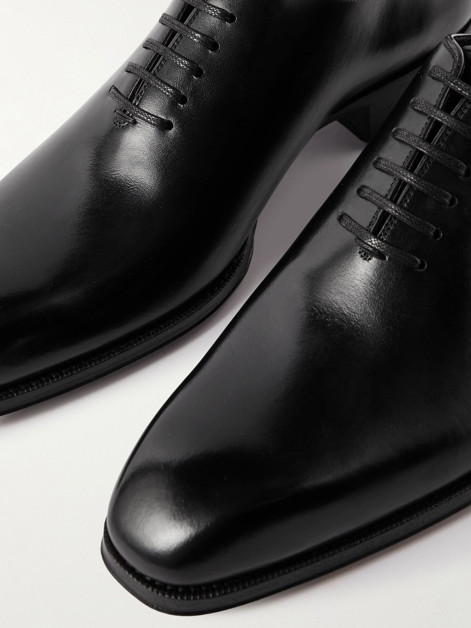 Elkan Whole-Cut Glossed-Leather Oxford Shoes Black - 6
