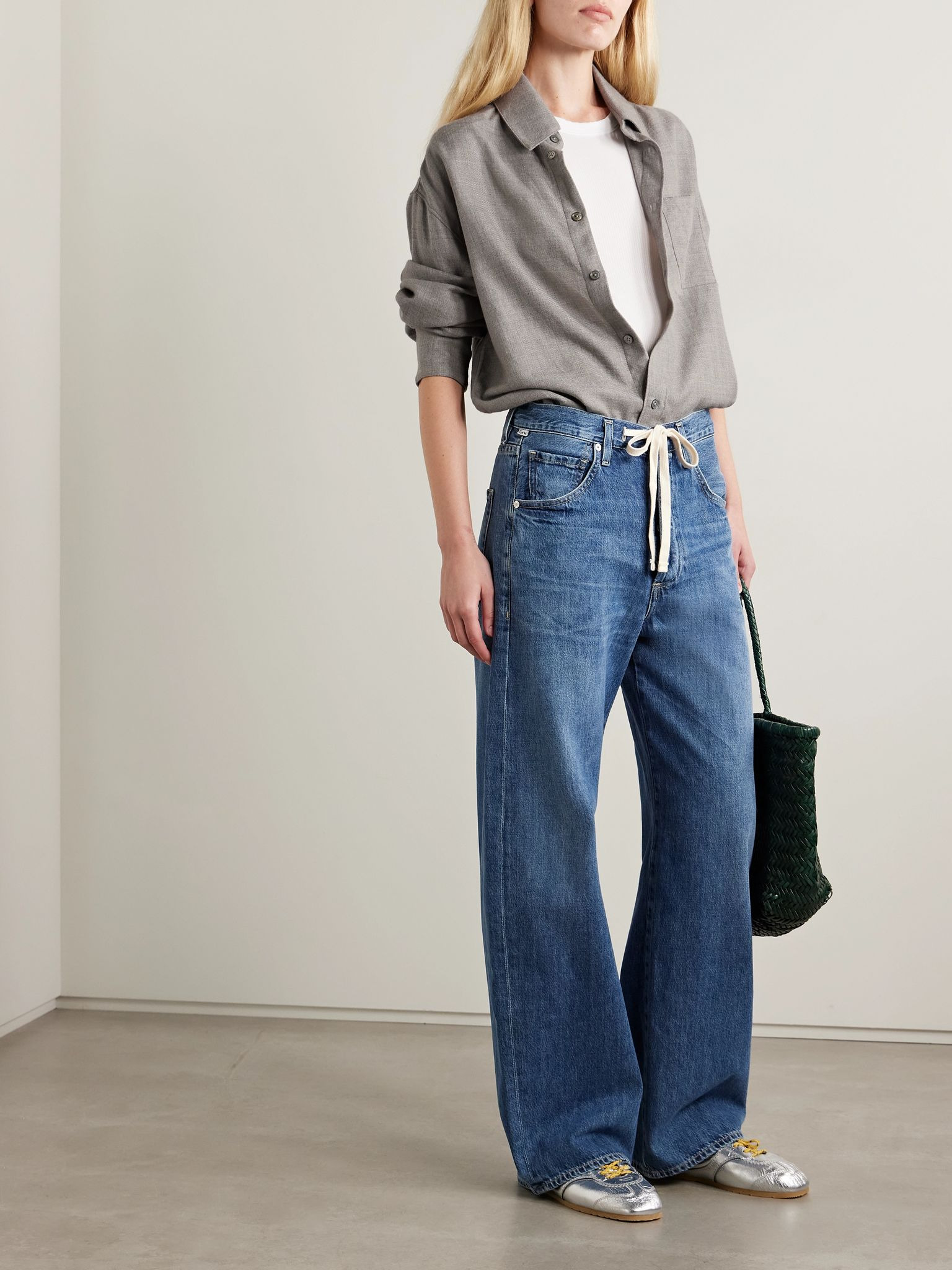 Oversized wool and cashmere-blend shirt Silver - 2