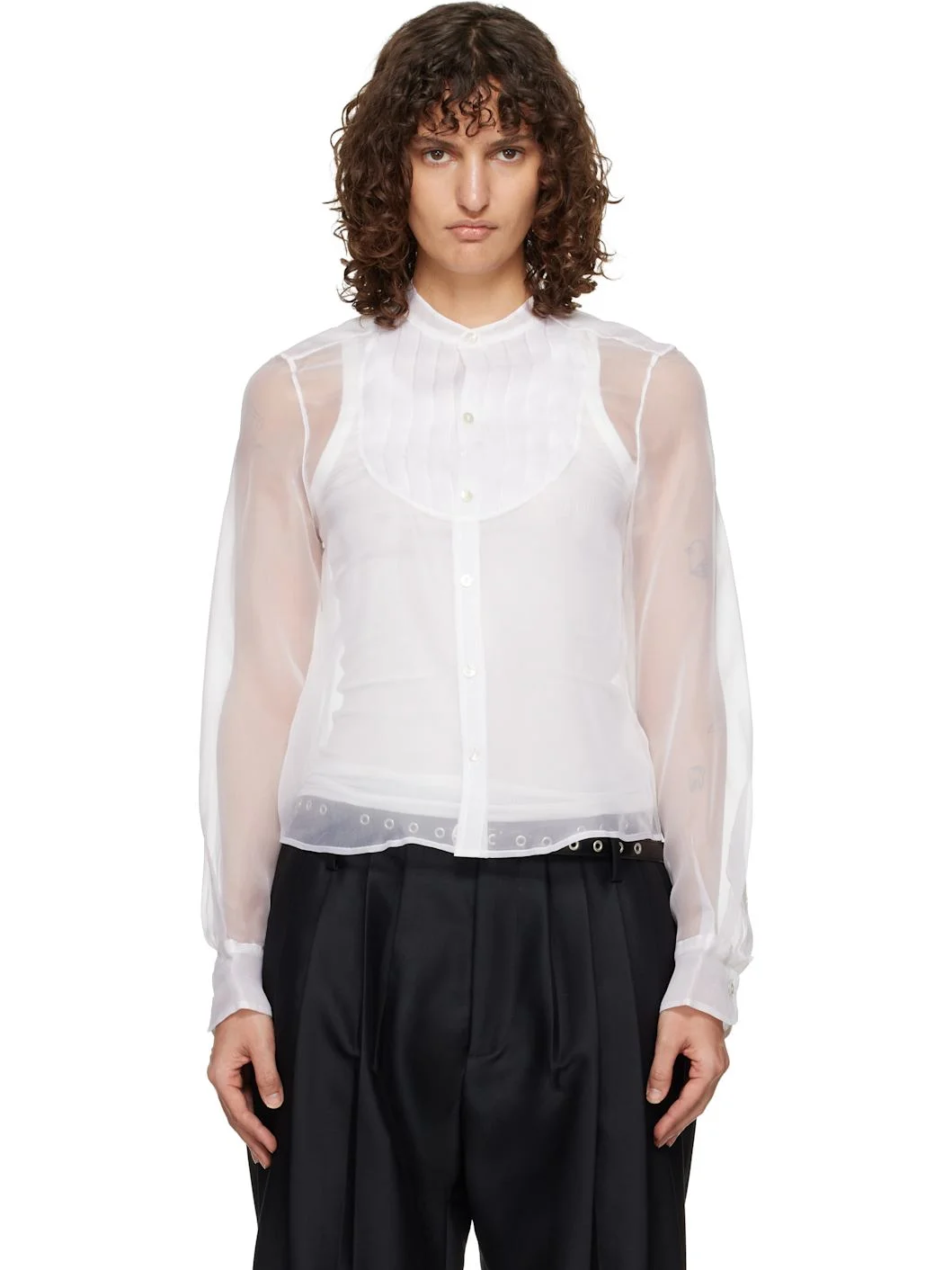 White Pleated Tuxedo Front Shirt - 1