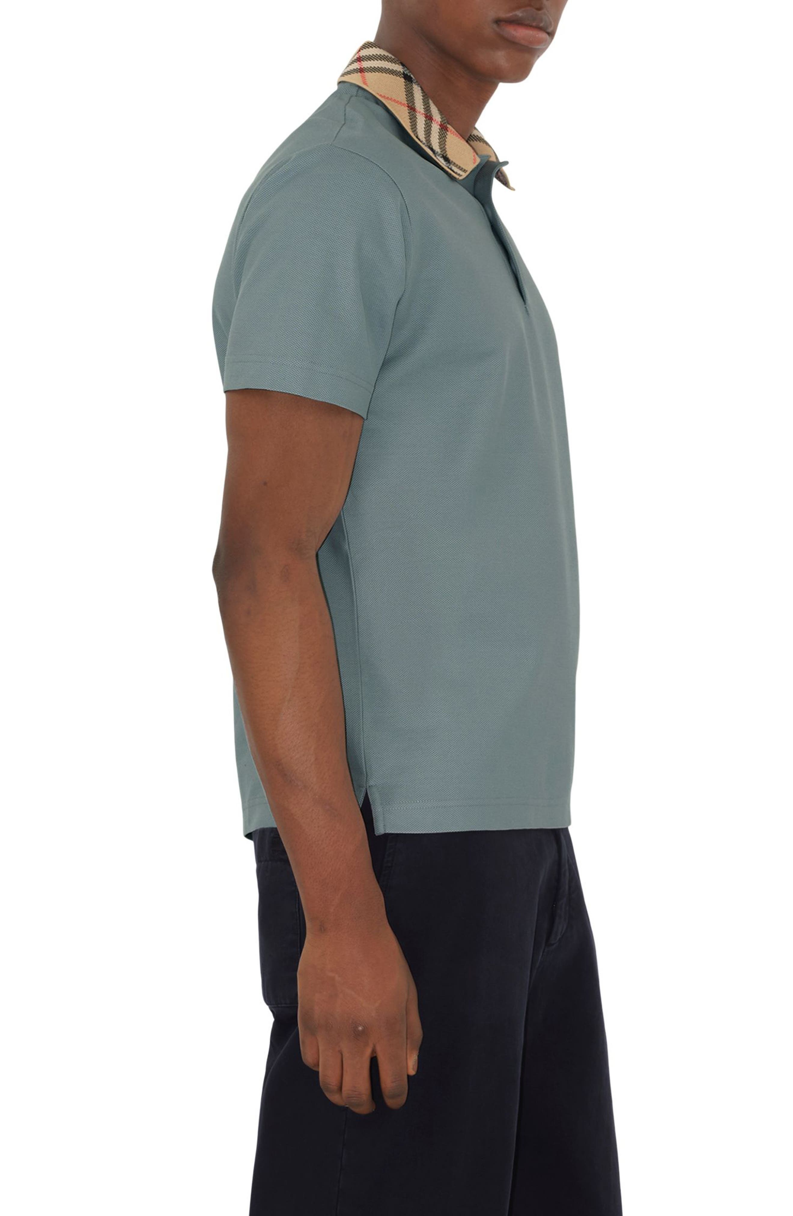 burberry Check Trim Cotton Piqué Polo in Gale at Nordstrom - 3