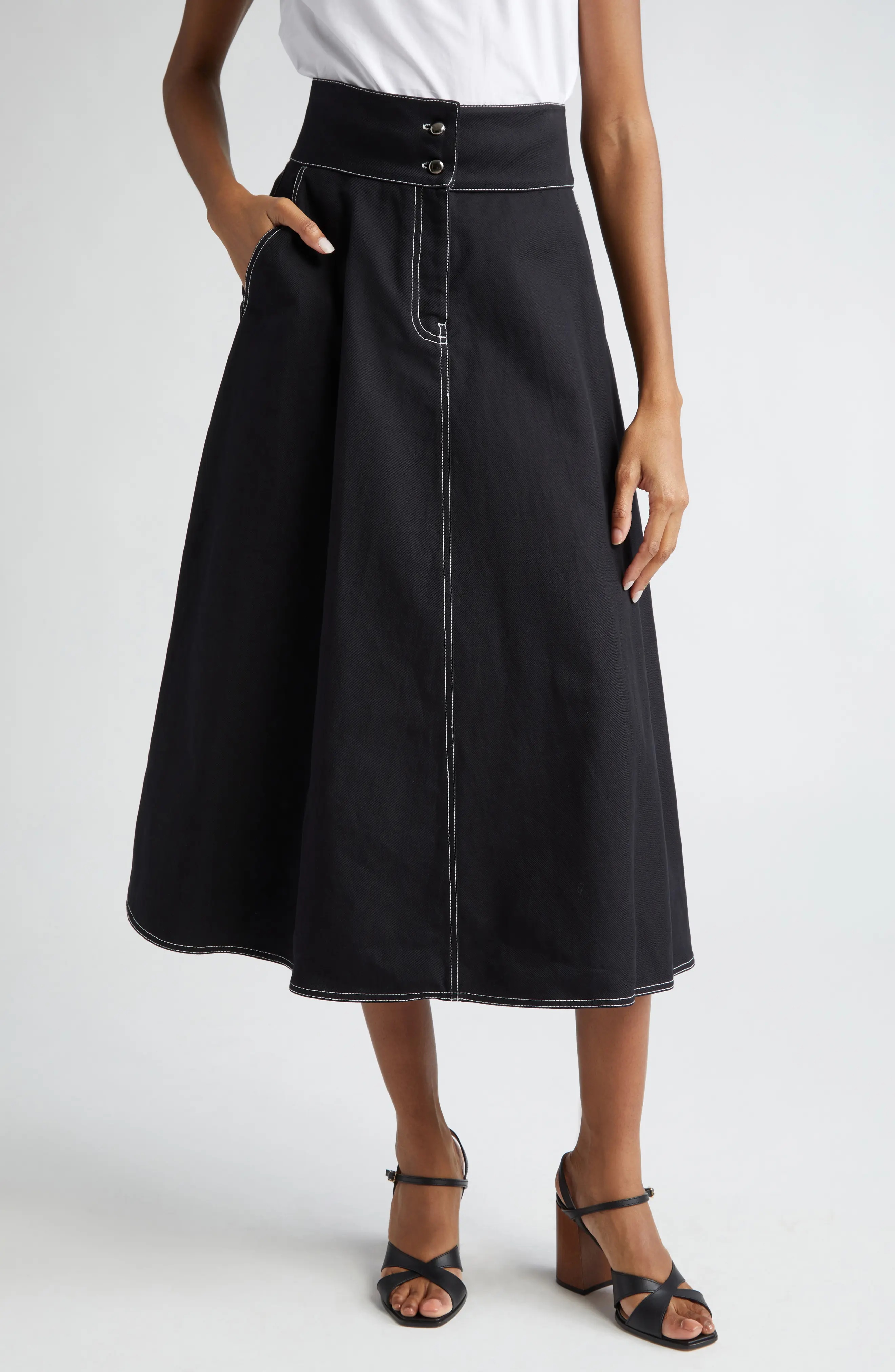 Cotton & Linen Canvas Midi Skirt - 1