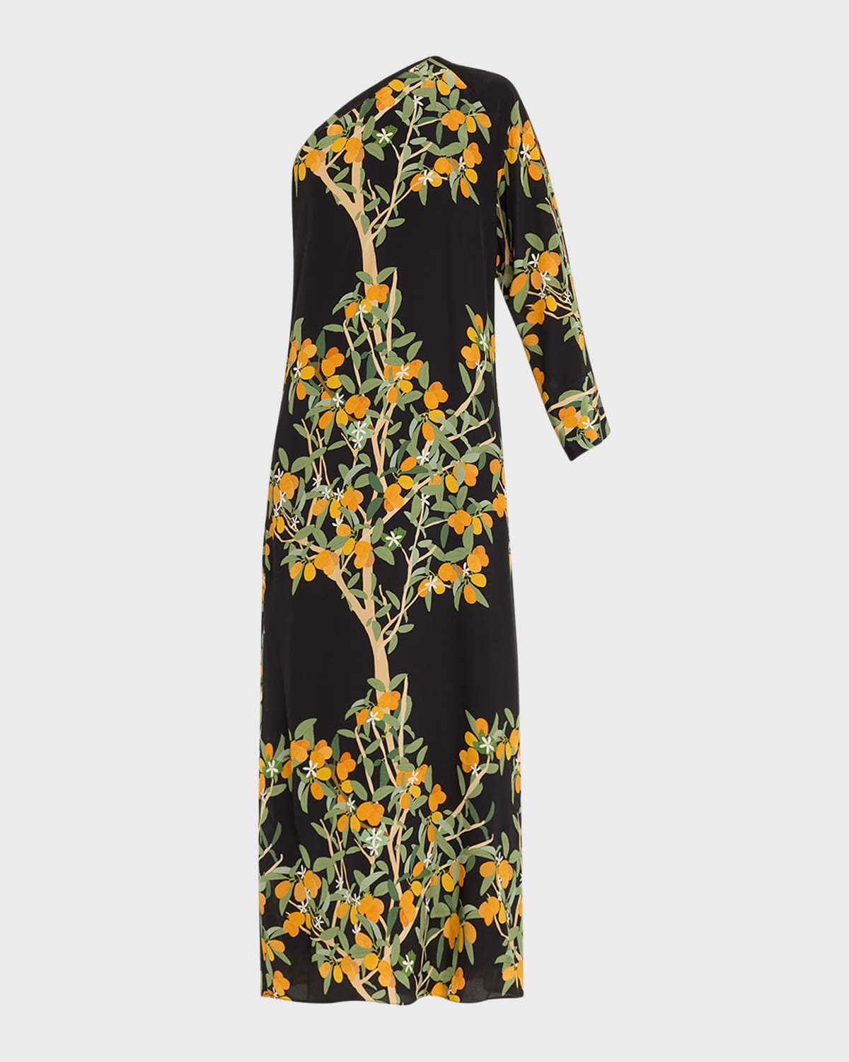 Lola One-Shoulder Kumquat Print Midi Dress - 1
