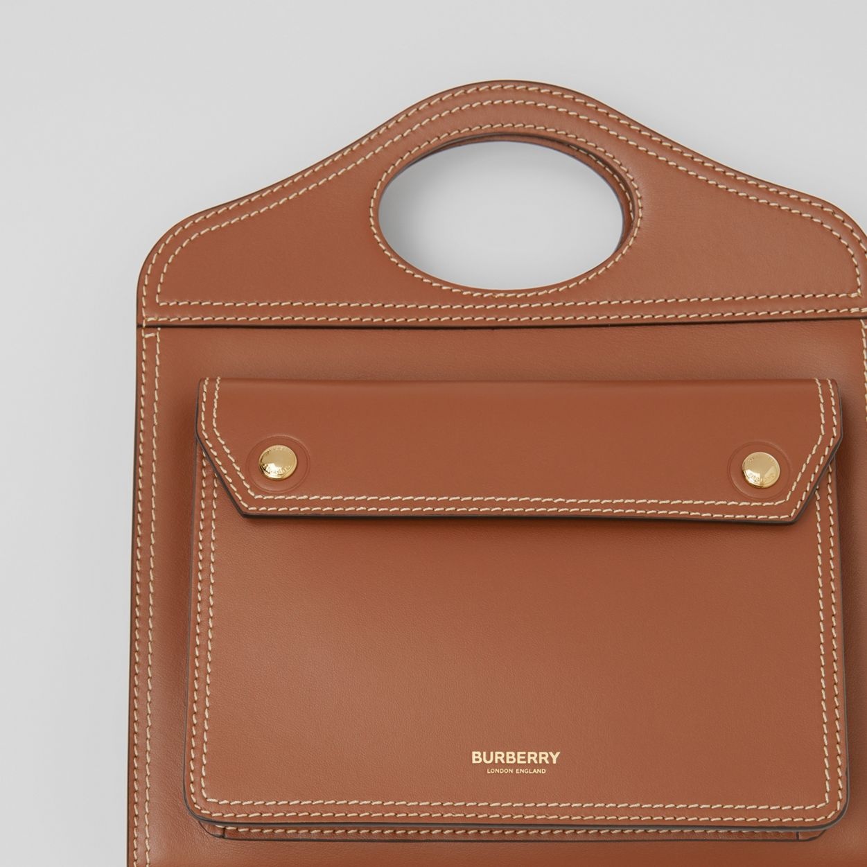 Medium Topstitch Detail Leather Pocket Bag - 2
