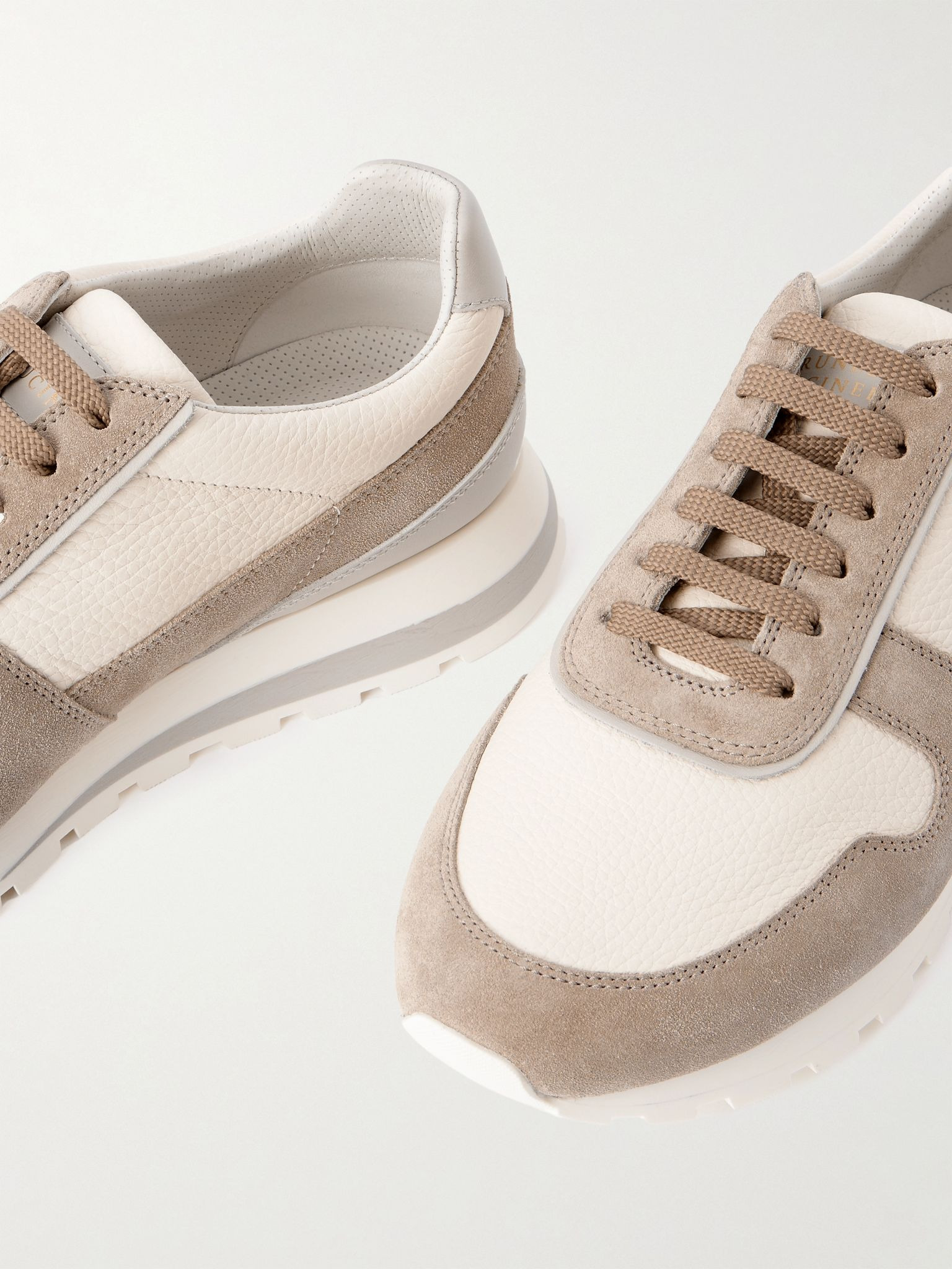 Olimpo Suede-Trimmed Full-Grain Leather Sneakers Beige - 5
