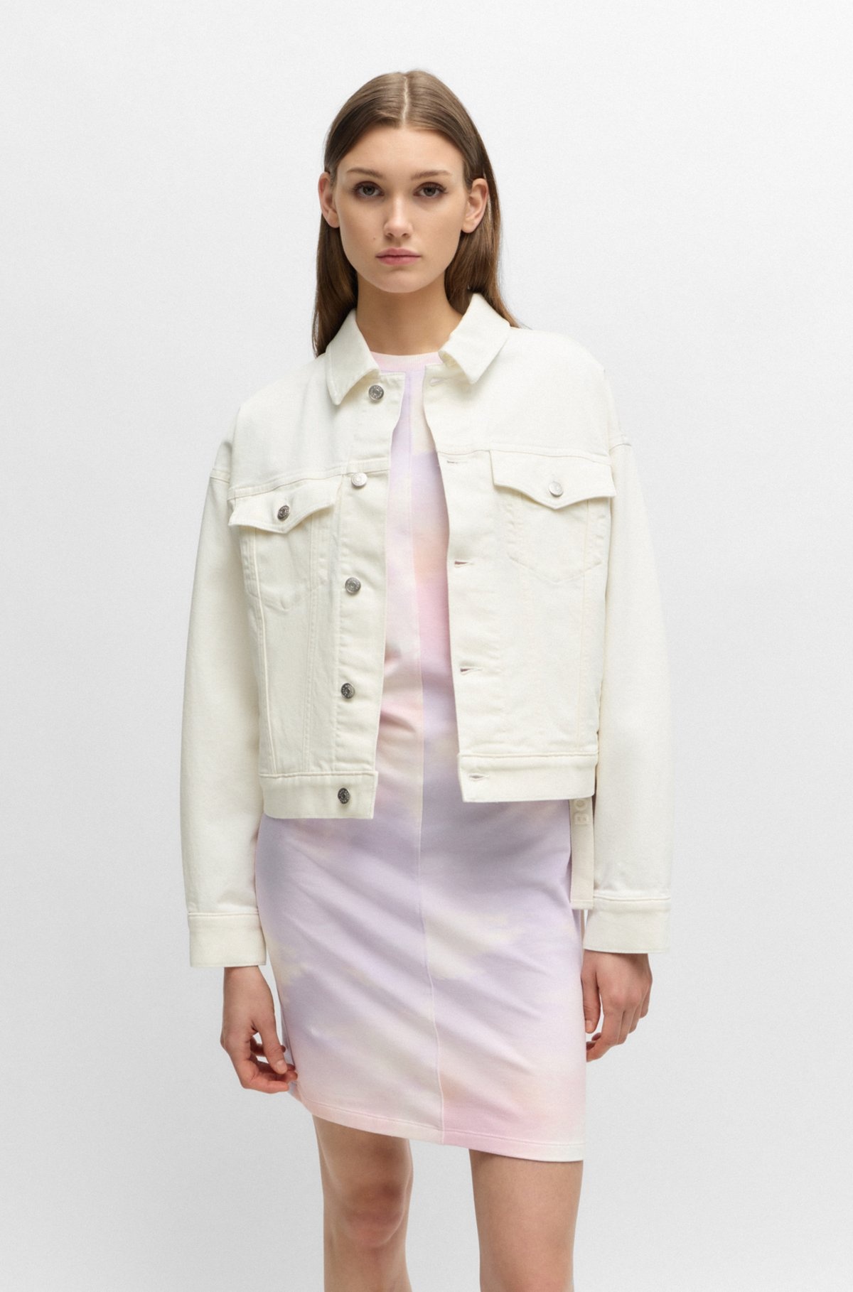 WHITE STRETCH-DENIM JACKET WITH SIGNATURE TRIMS - 2