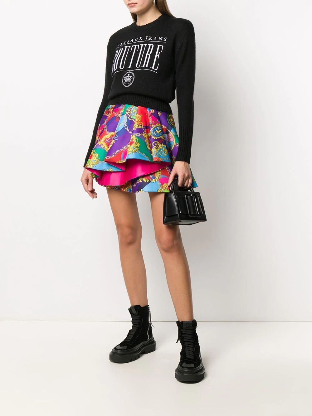 chain-link print mini skirt - 2