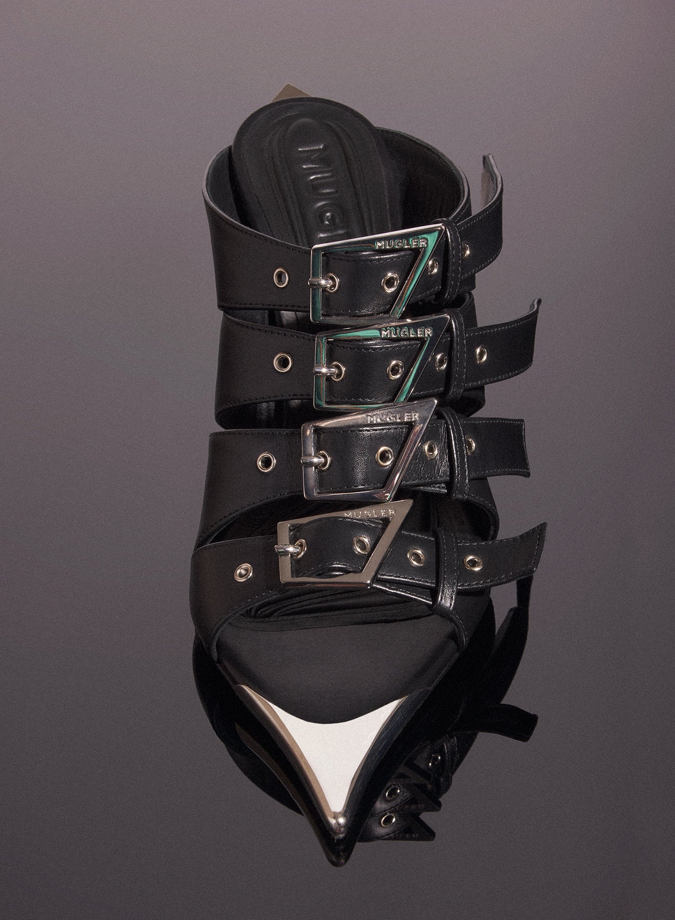 black leather buckled fang 95 sandals - 3