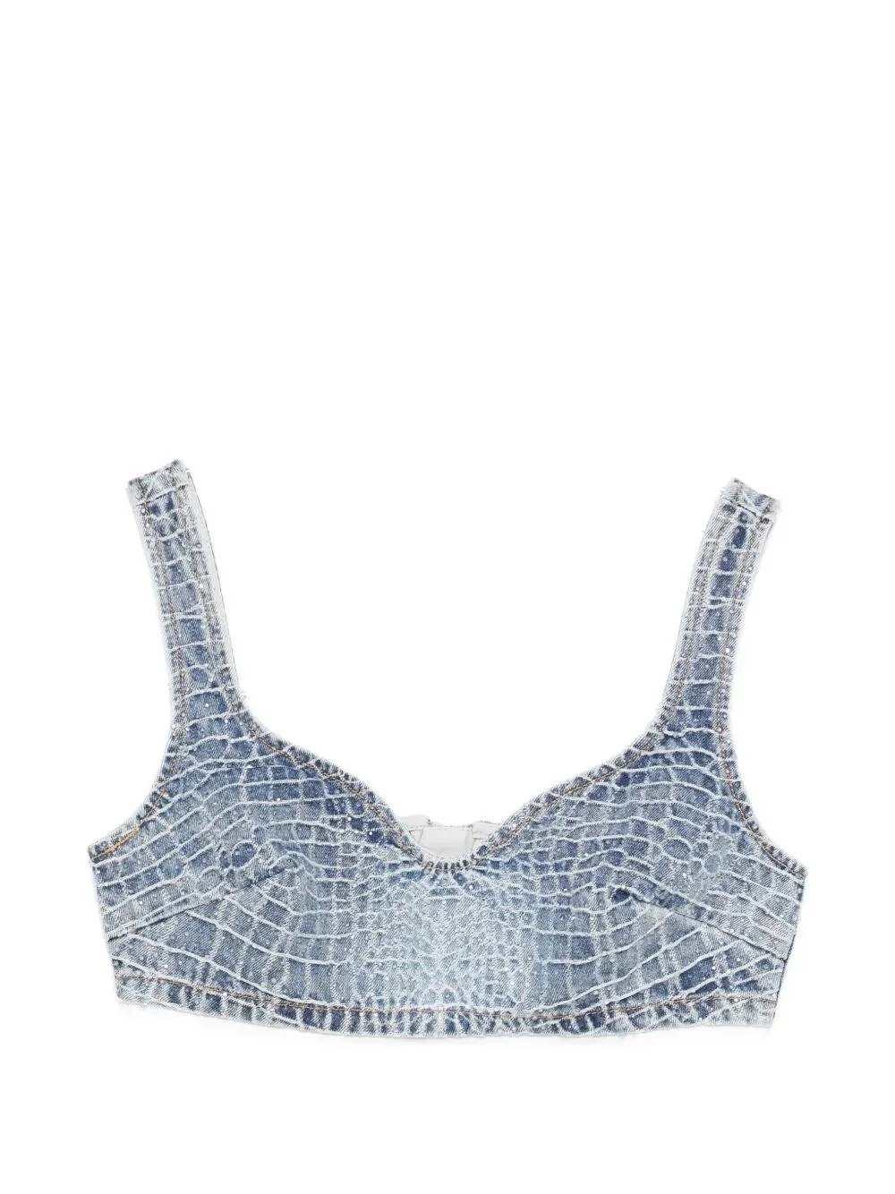 Rhinestone Croc Effect Denim Bralette - 1