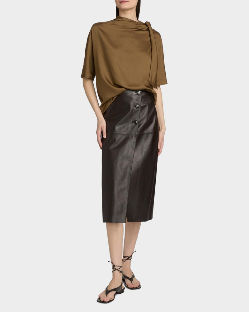Yves Salomon Leather A-Line Midi Skirt outlook