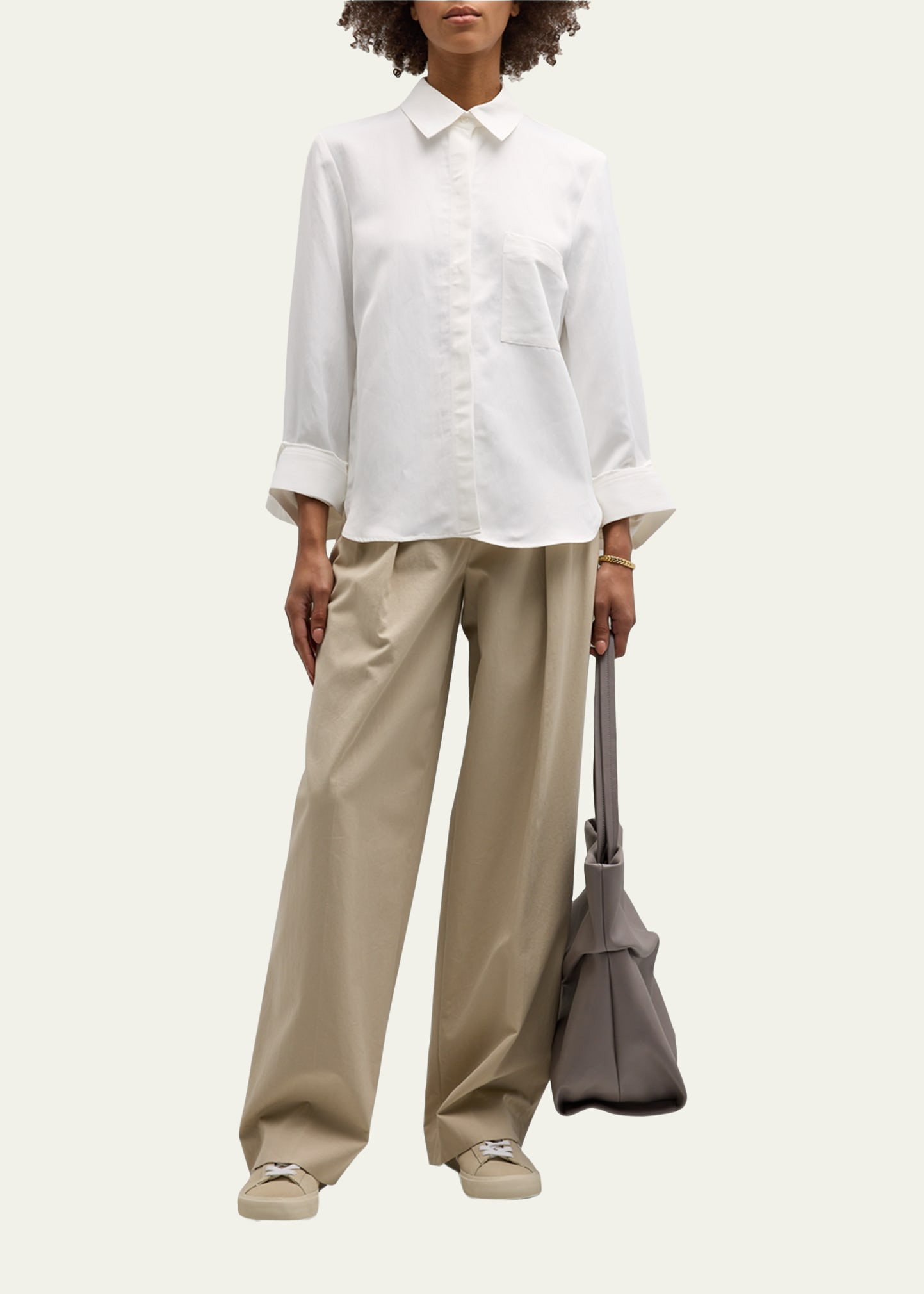 Cotton Button-Front Boyfriend Shirt - 2