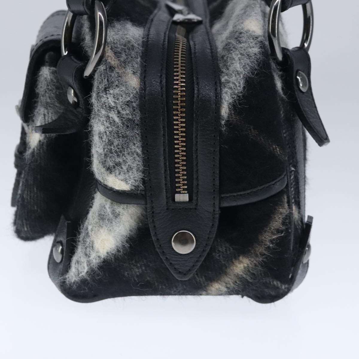 Burberry Nova Check Blue Label Shoulder Bag Wool Leather Black - 4