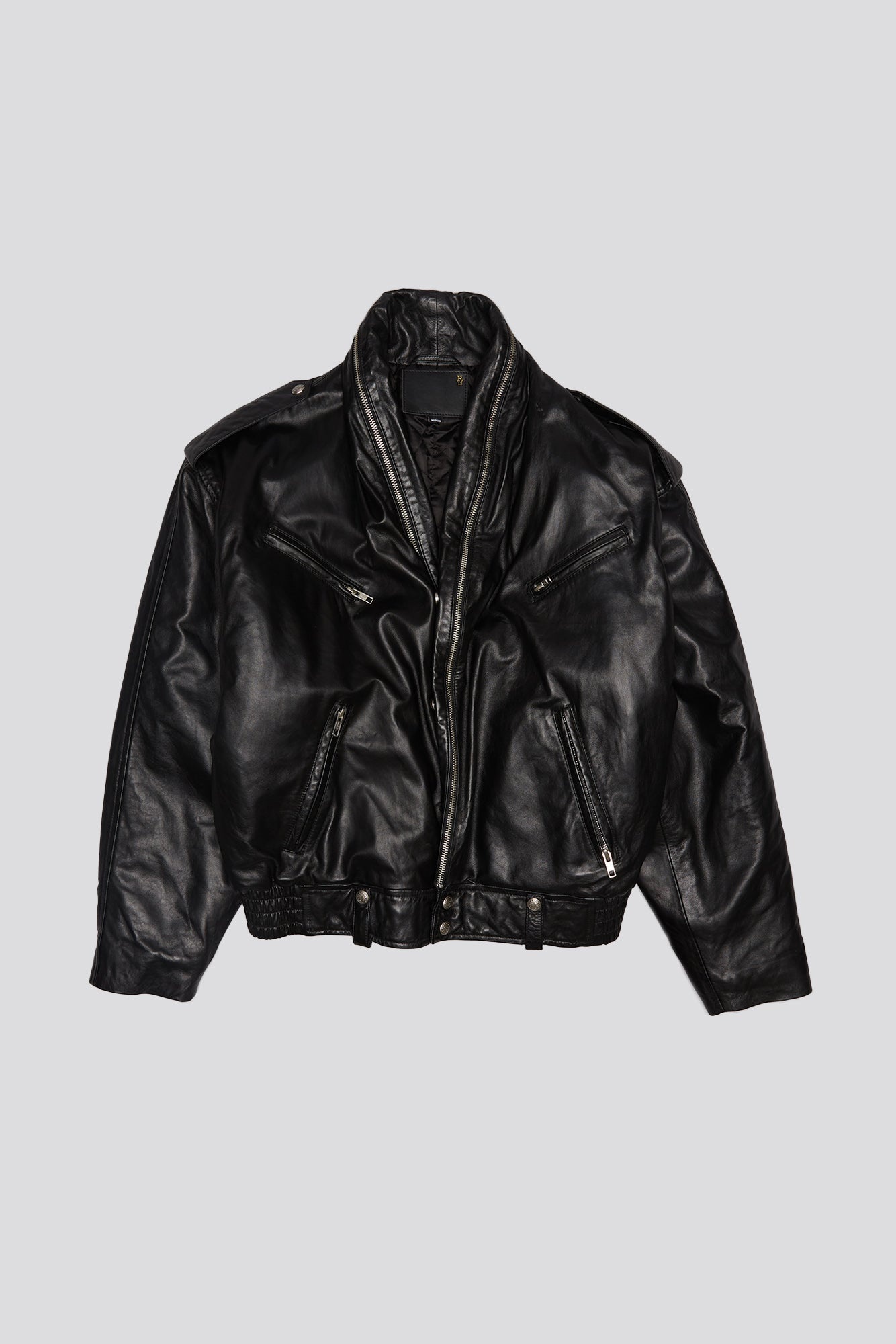 ZIP COLLAR MOTORCYCLE JACKET - BLACK - 4